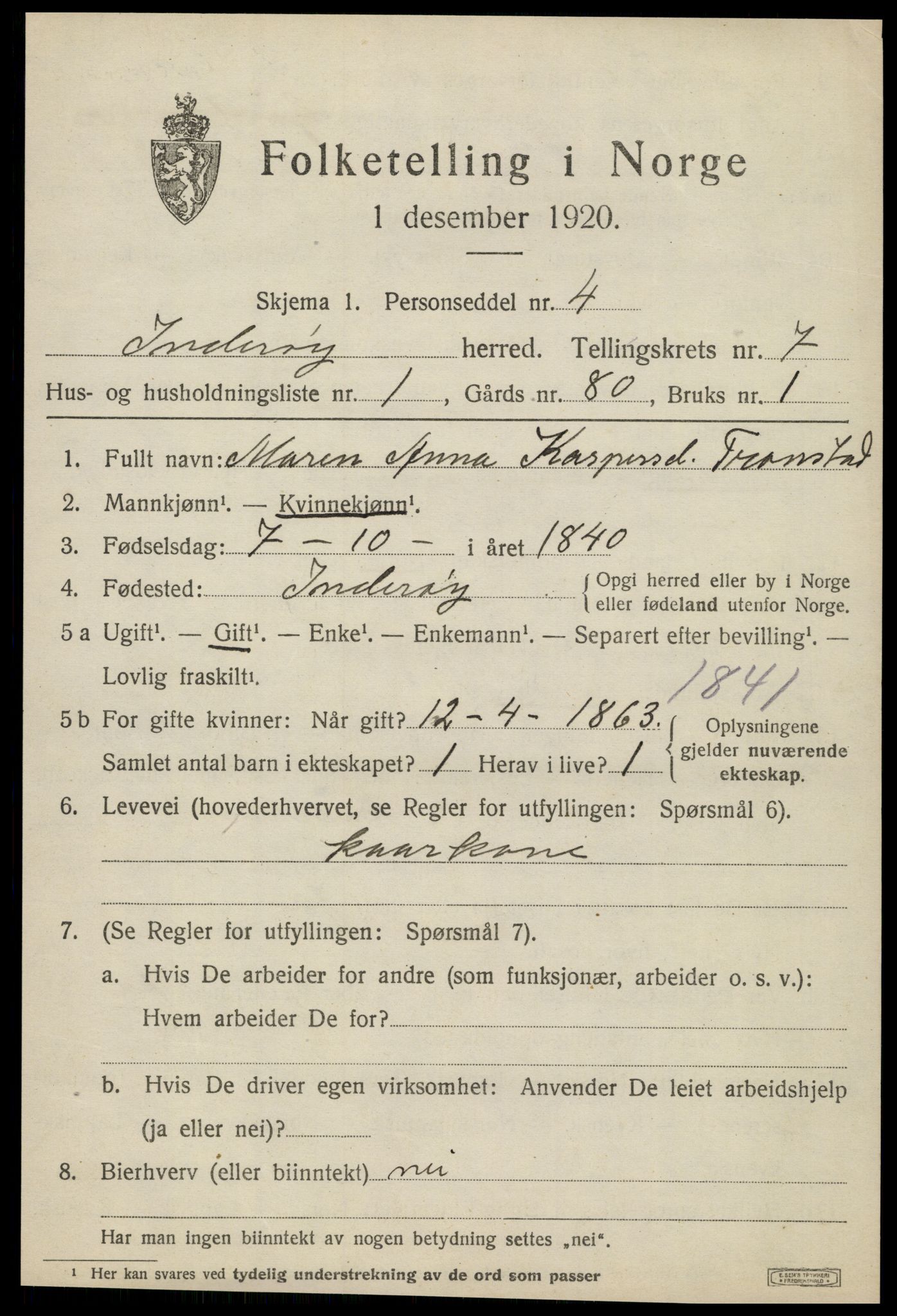 SAT, 1920 census for Inderøy, 1920, p. 5093