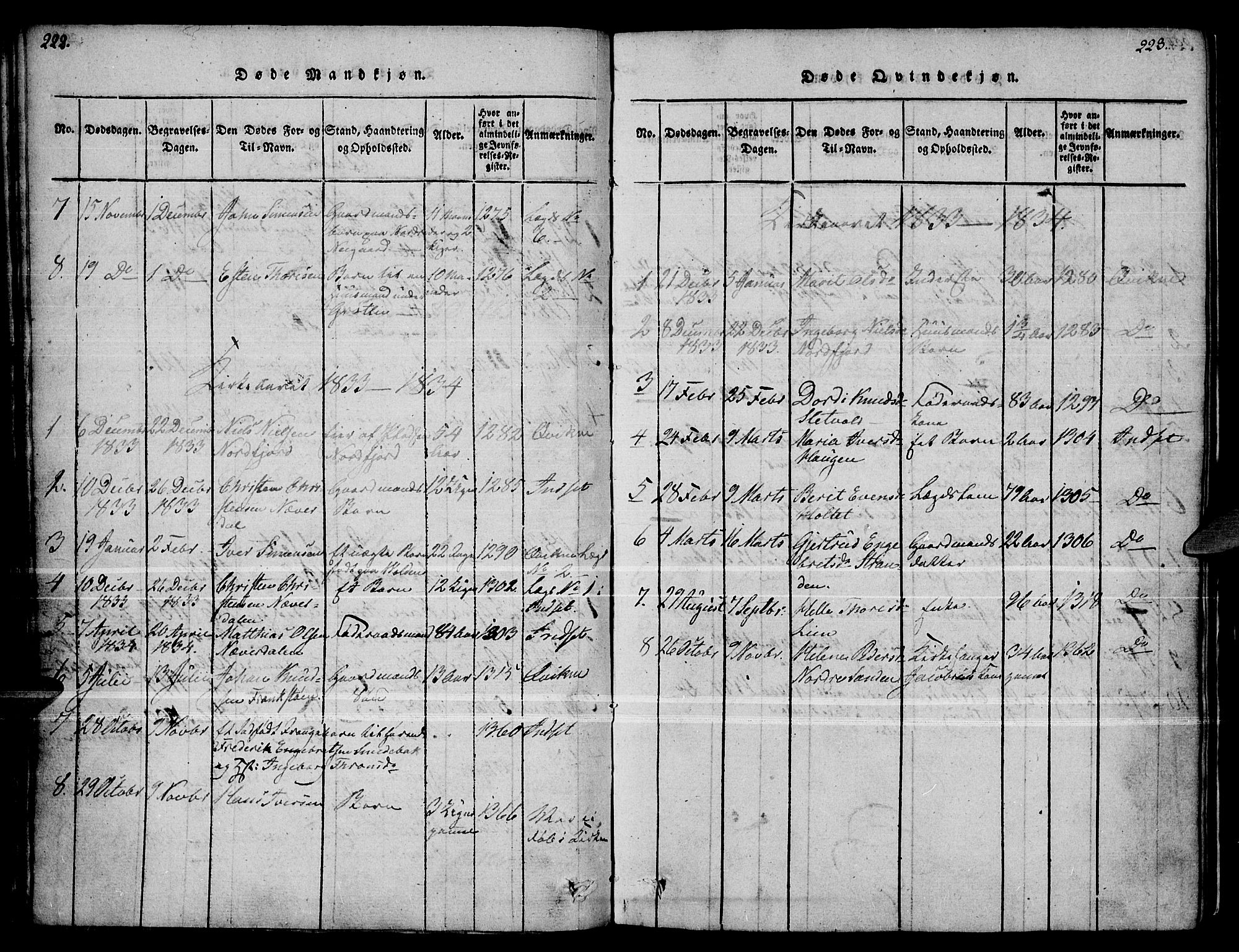 Kvikne prestekontor, AV/SAH-PREST-064/H/Ha/Haa/L0004: Parish register (official) no. 4, 1815-1840, p. 222-223