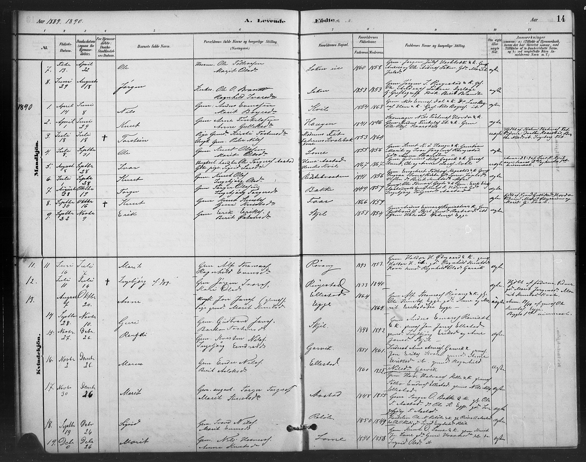Vestre Slidre prestekontor, SAH/PREST-136/H/Ha/Hab/L0006: Parish register (copy) no. 6, 1881-1915, p. 14