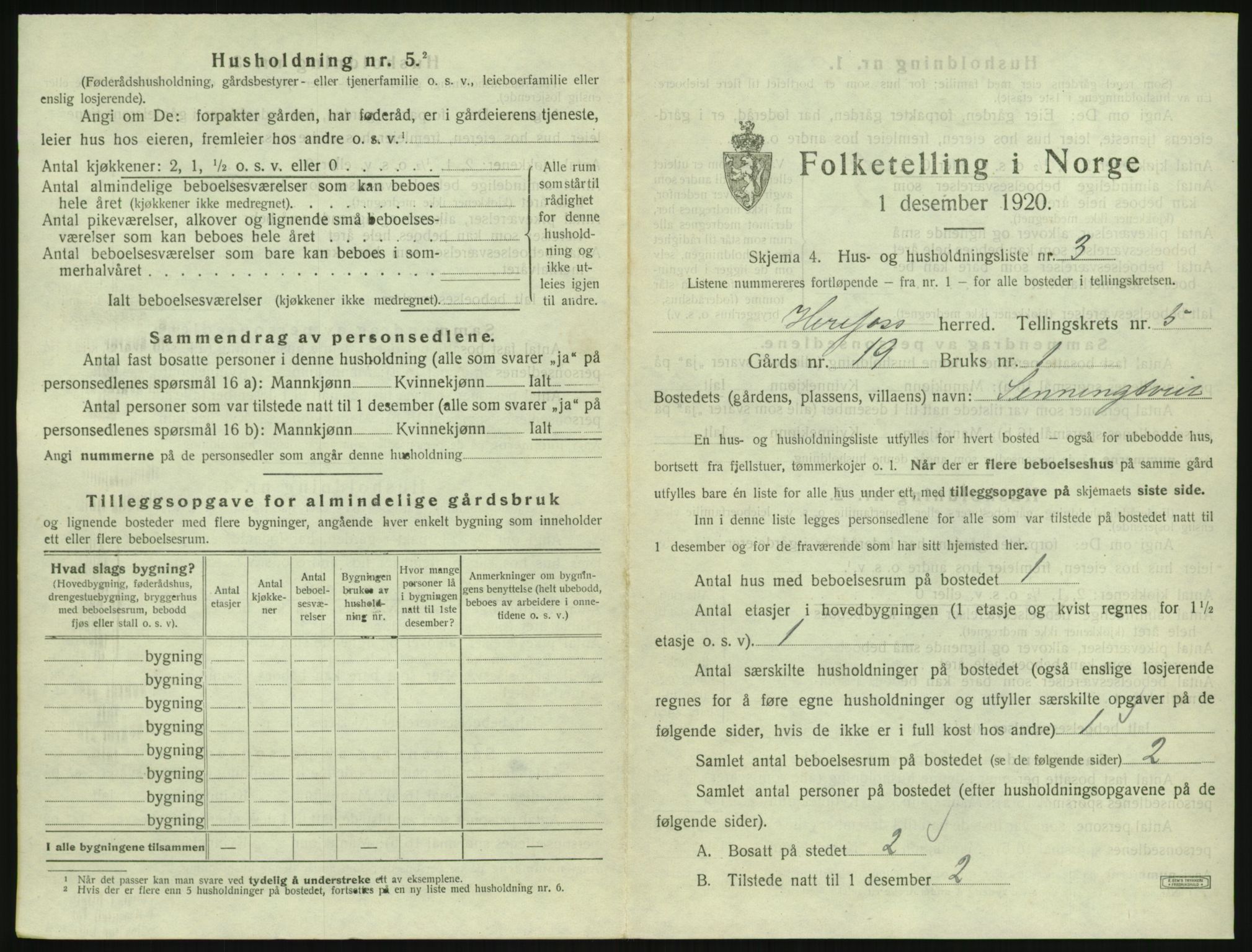 SAK, 1920 census for Herefoss, 1920, p. 164