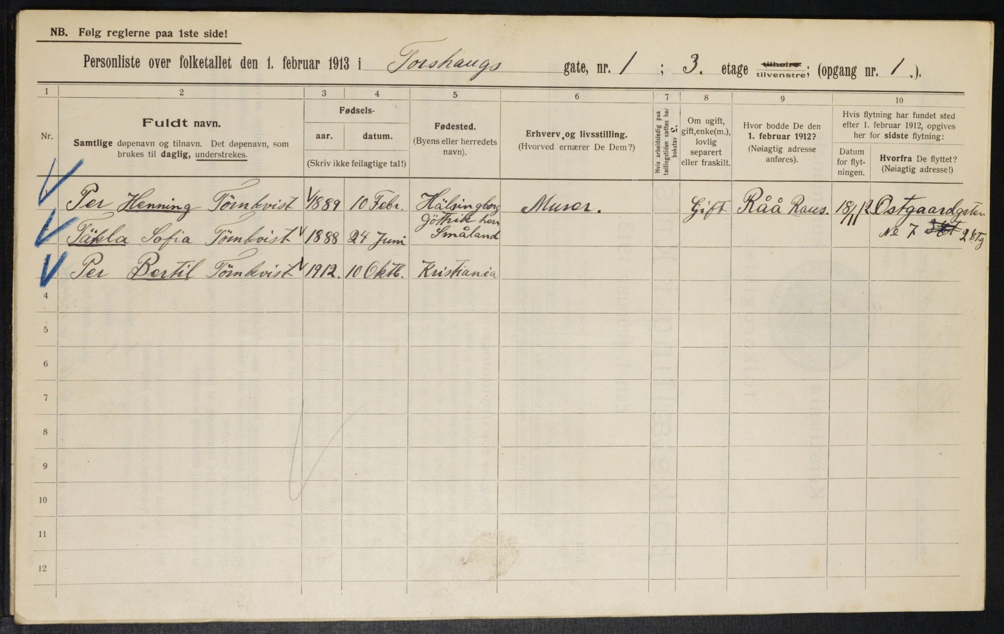 OBA, Municipal Census 1913 for Kristiania, 1913, p. 114397