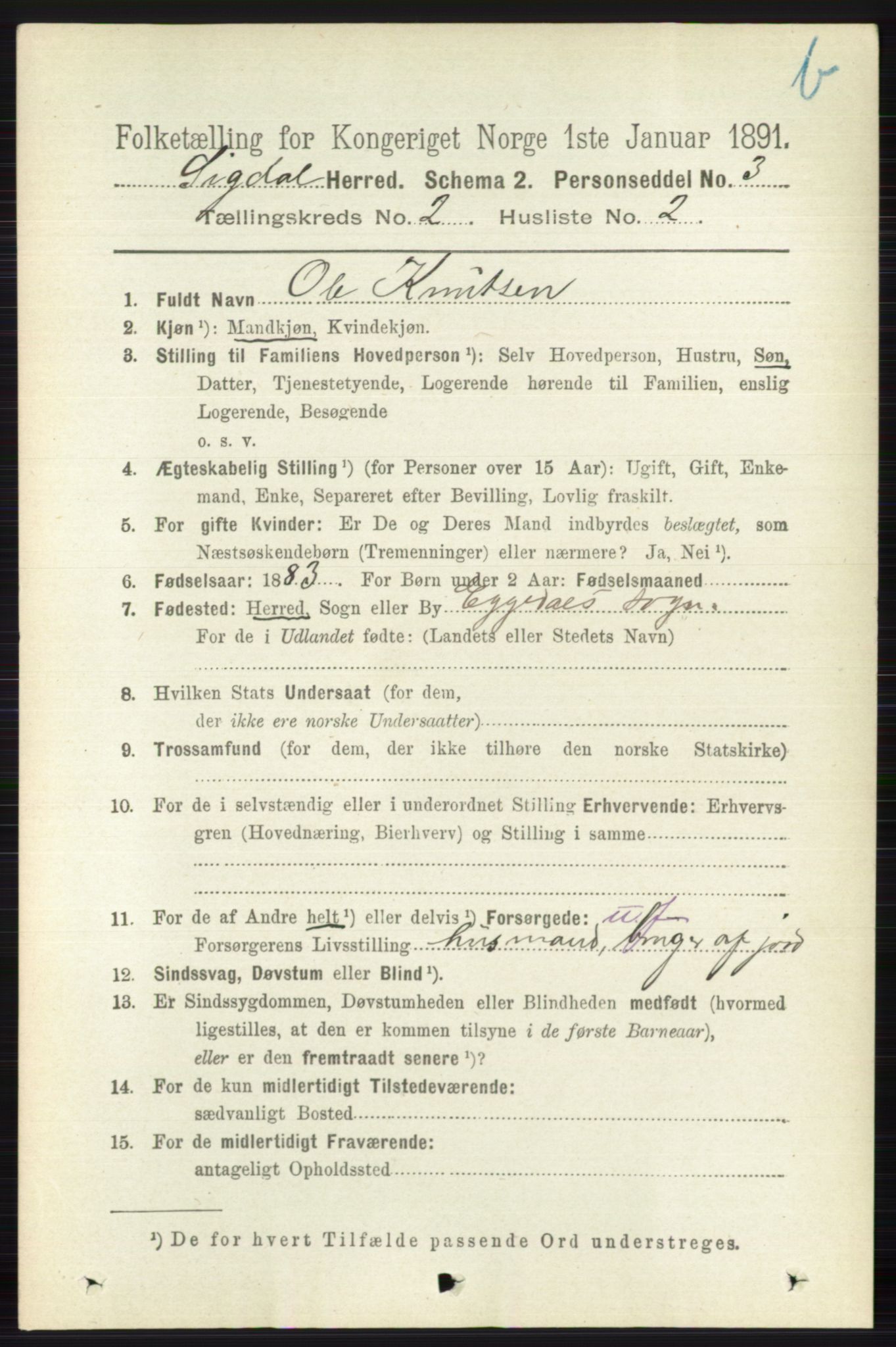 RA, 1891 census for 0621 Sigdal, 1891, p. 3929