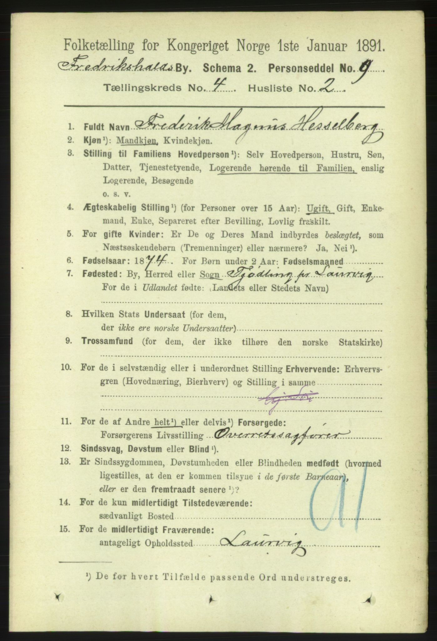 RA, 1891 census for 0101 Fredrikshald, 1891, p. 3762