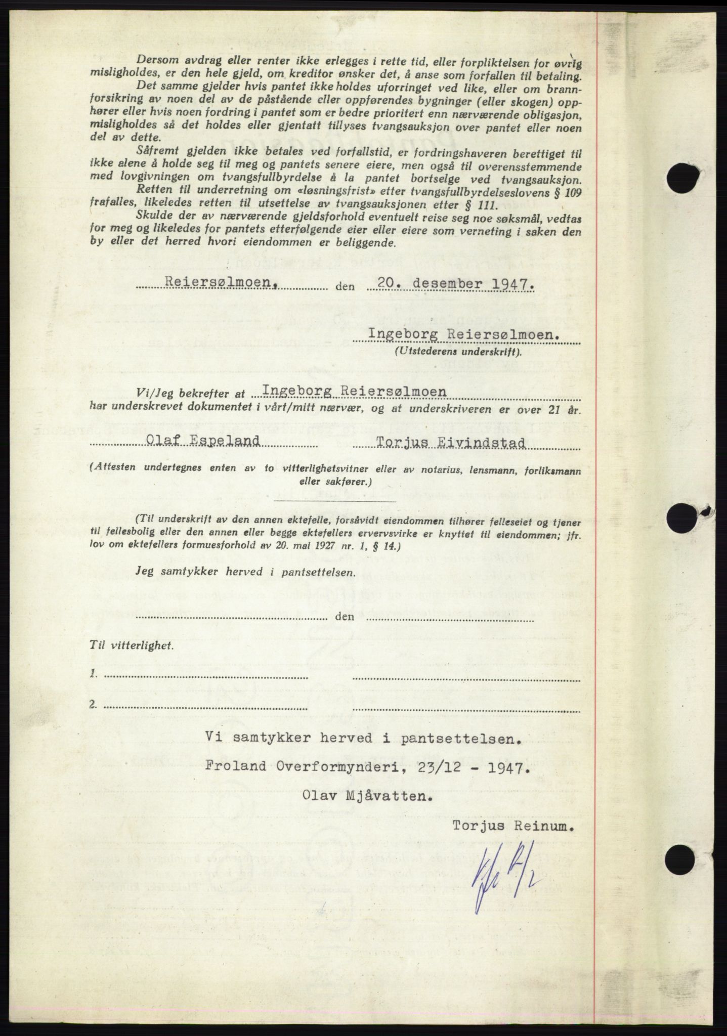 Nedenes sorenskriveri, AV/SAK-1221-0006/G/Gb/Gbb/L0004: Mortgage book no. B4, 1947-1947, Diary no: : 1955/1947