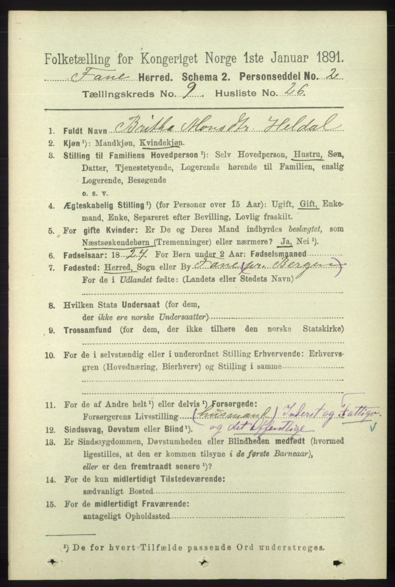 RA, 1891 census for 1249 Fana, 1891, p. 4999