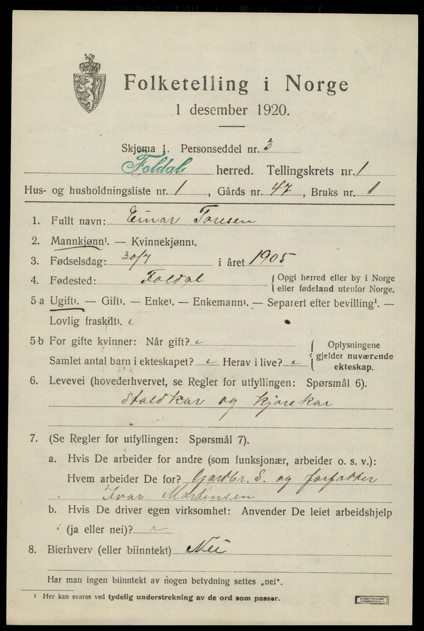 SAH, 1920 census for Folldal, 1920, p. 841