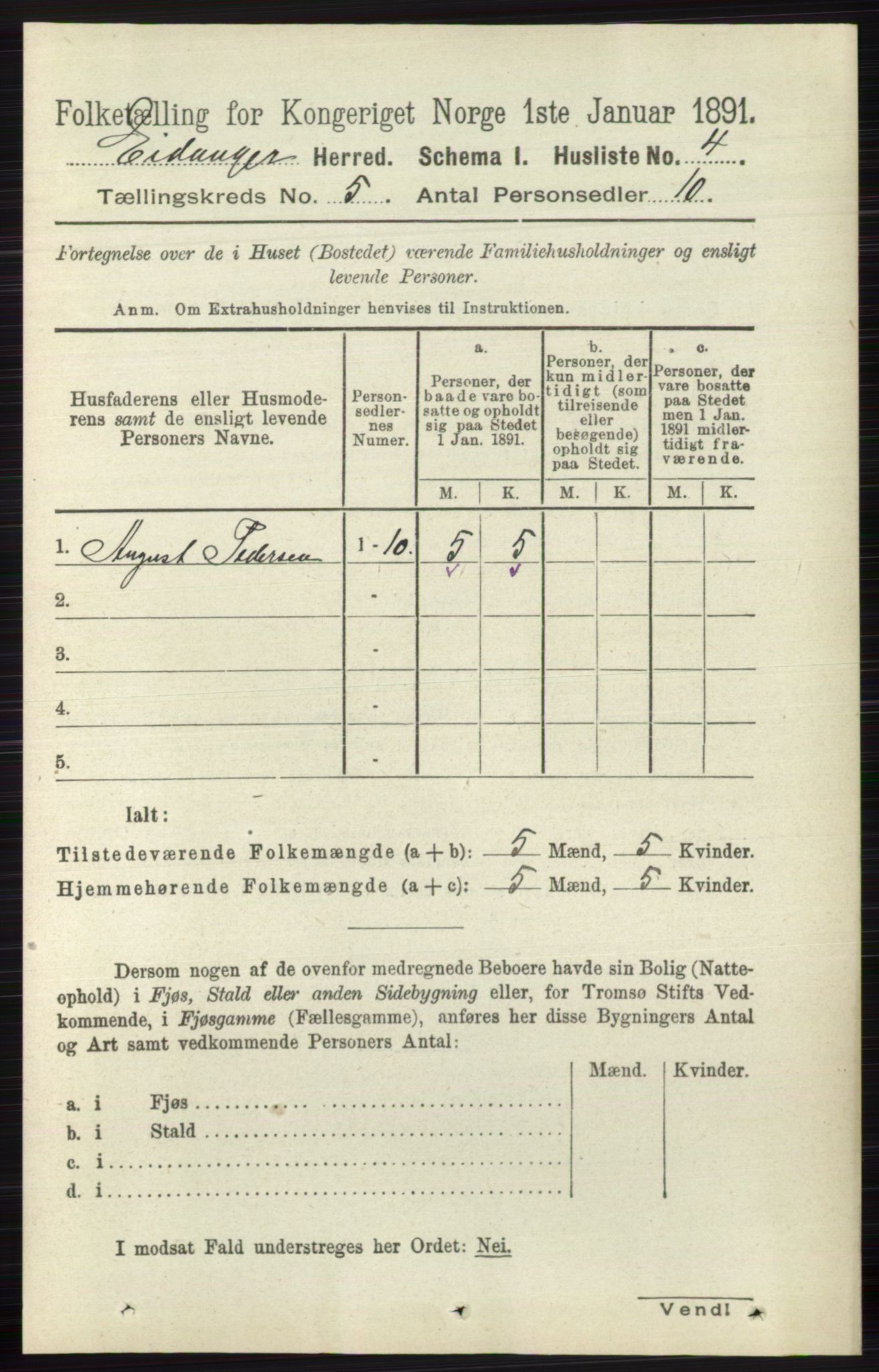 RA, 1891 census for 0813 Eidanger, 1891, p. 2233