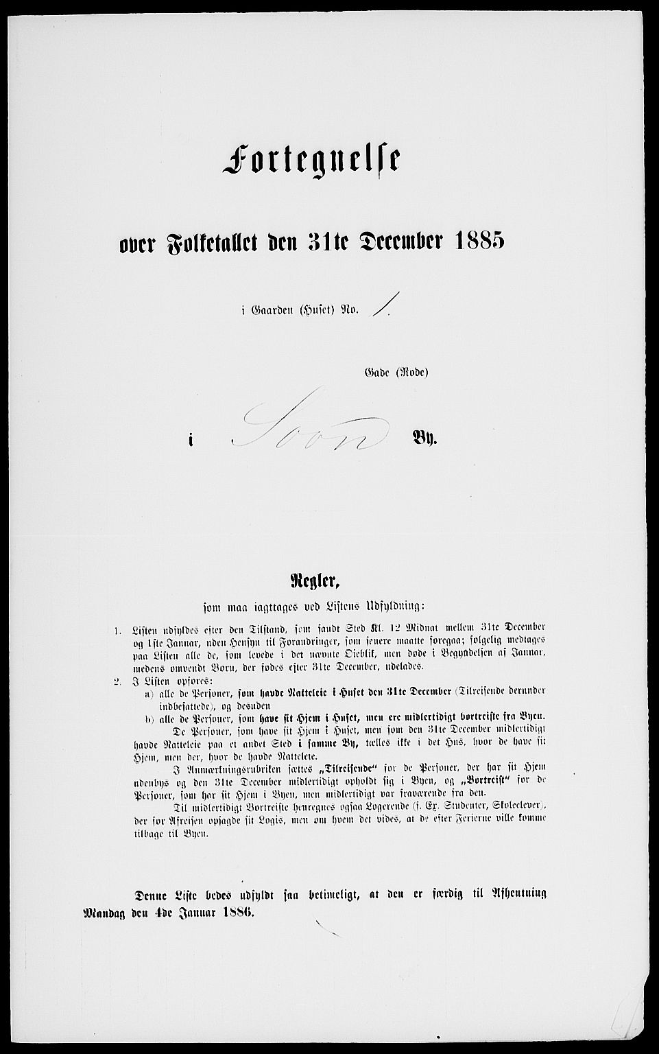 RA, 1885 census for 0201 Son, 1885, p. 1