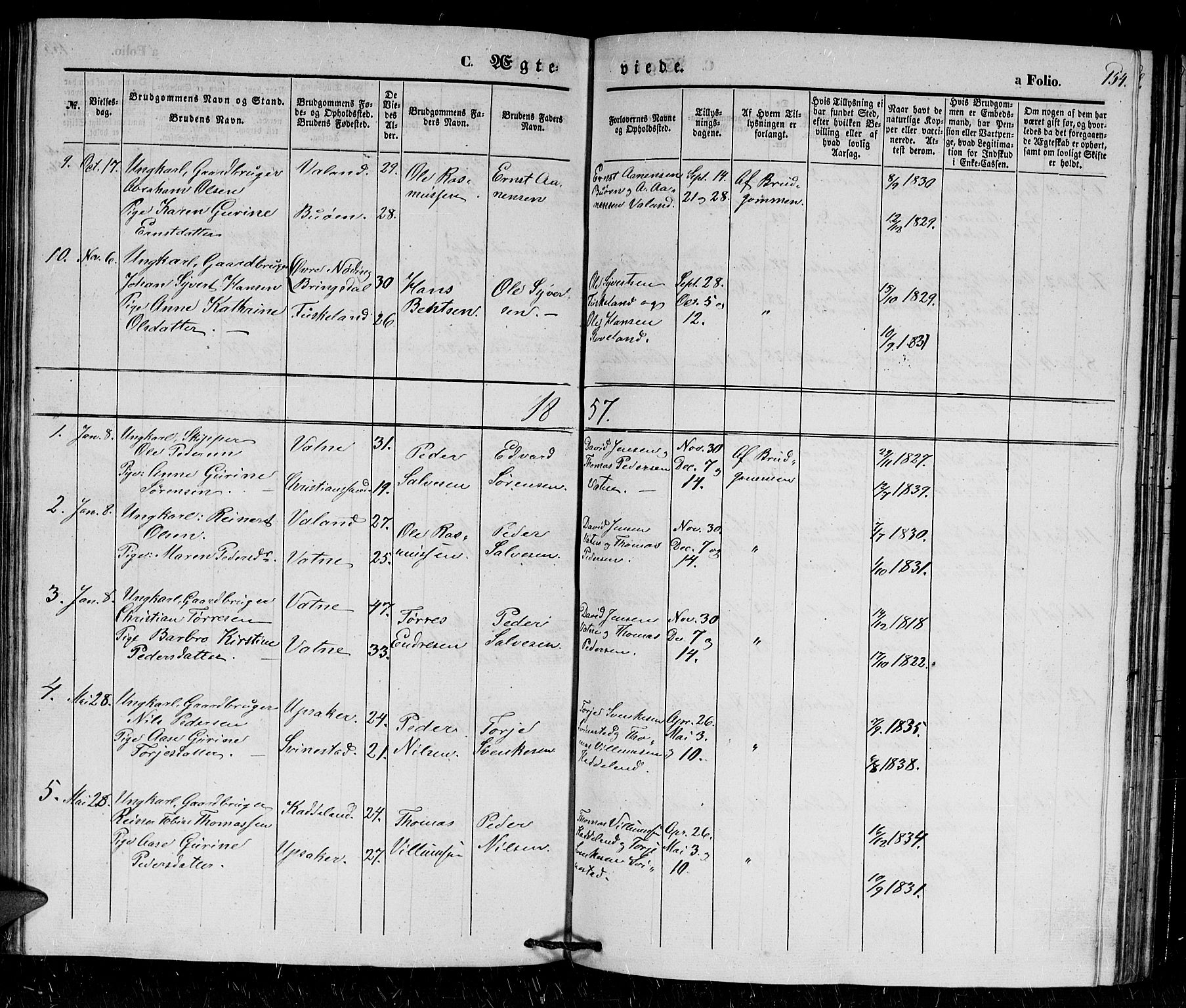 Holum sokneprestkontor, SAK/1111-0022/F/Fb/Fba/L0003: Parish register (copy) no. B 3, 1850-1866, p. 154