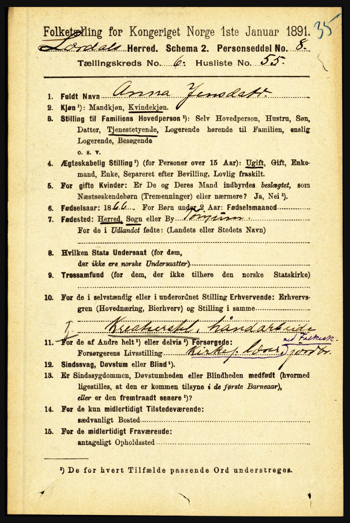 RA, 1891 census for 1422 Lærdal, 1891, p. 745