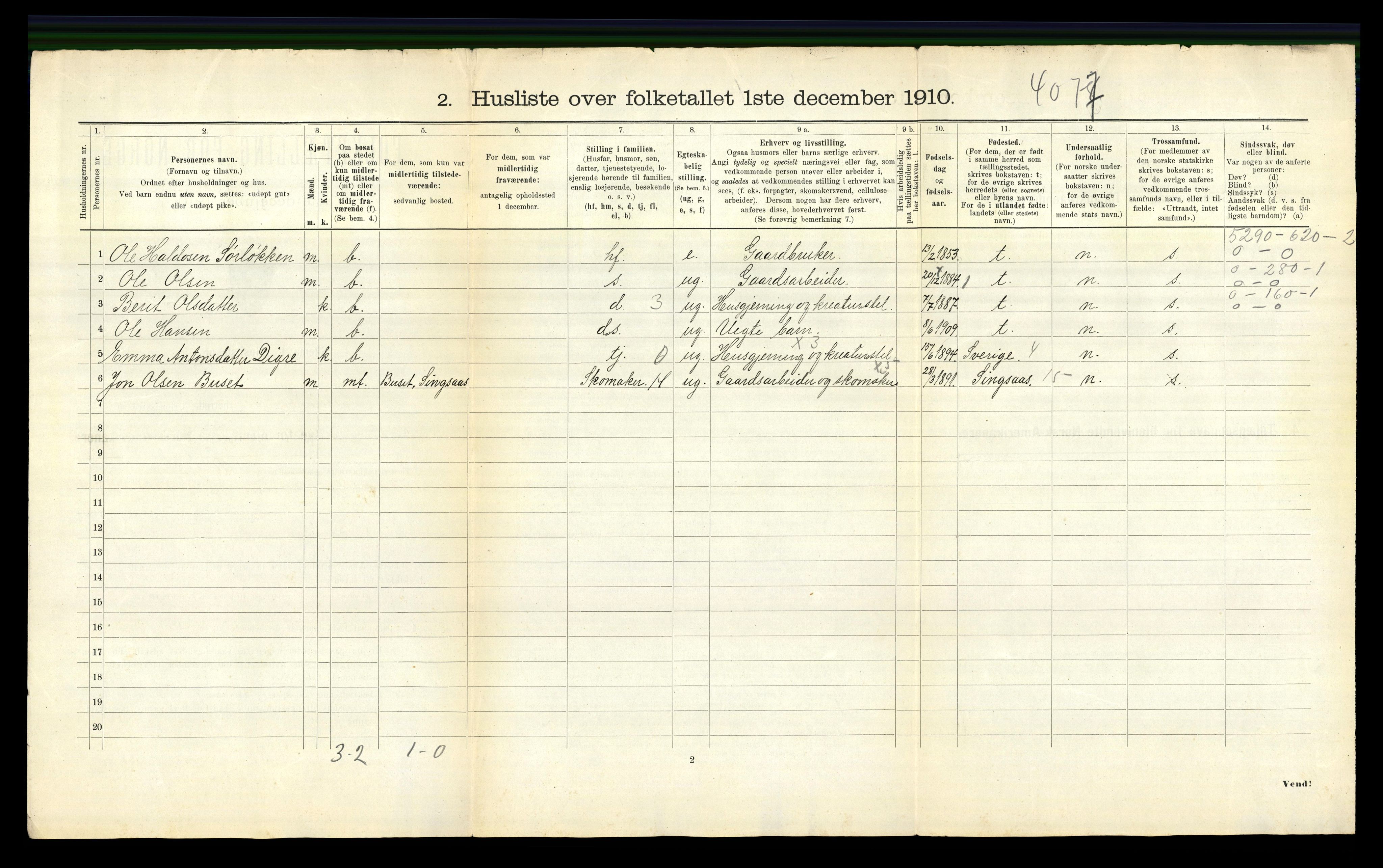 RA, 1910 census for Budal, 1910, p. 18