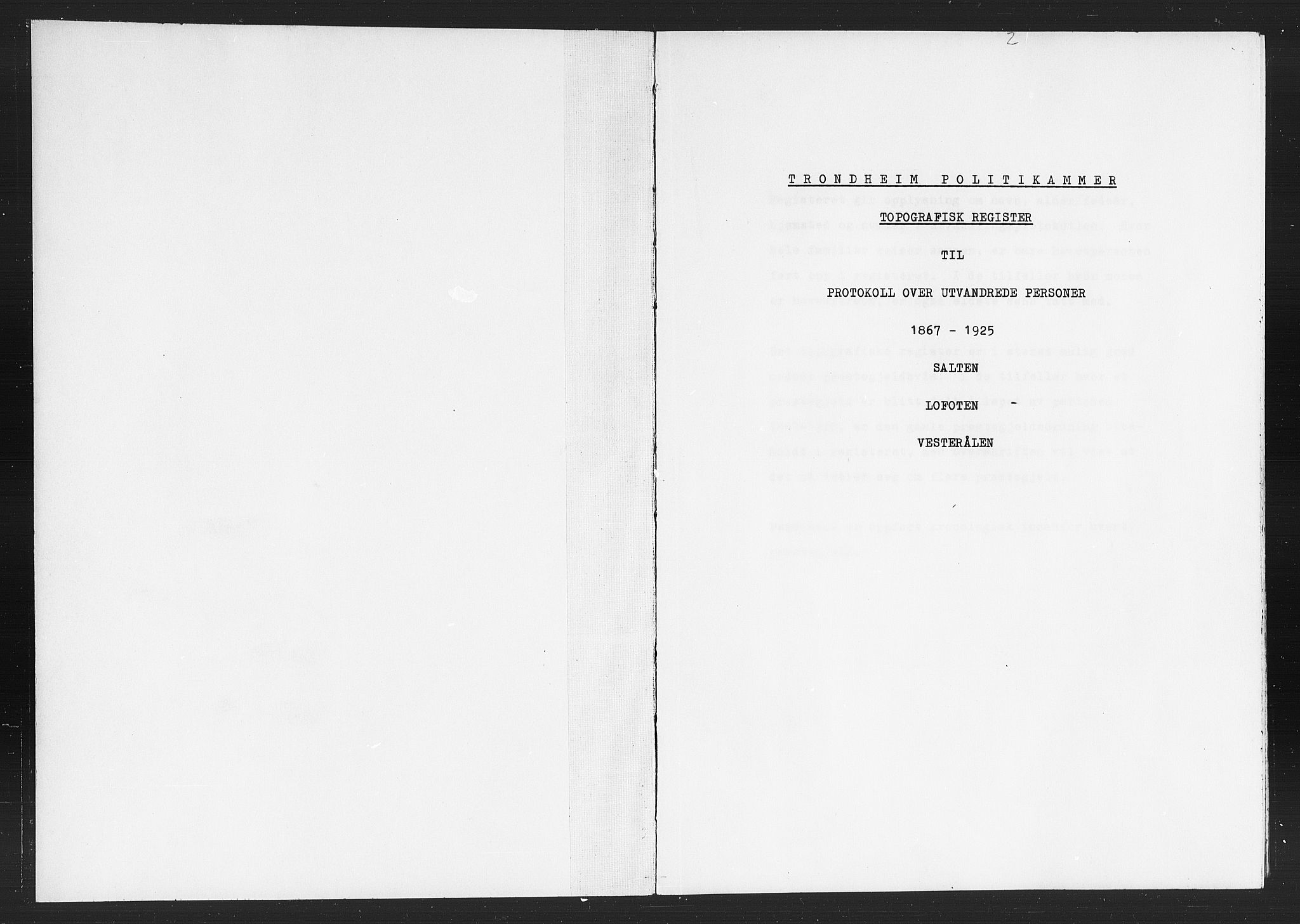 Trondheim politikammer, AV/SAT-A-1887/1/32/L0019/0024: Registre til emigrantprotokollene / Topografisk register: Salten, Lofoten og Vesterålen, 1867-1925