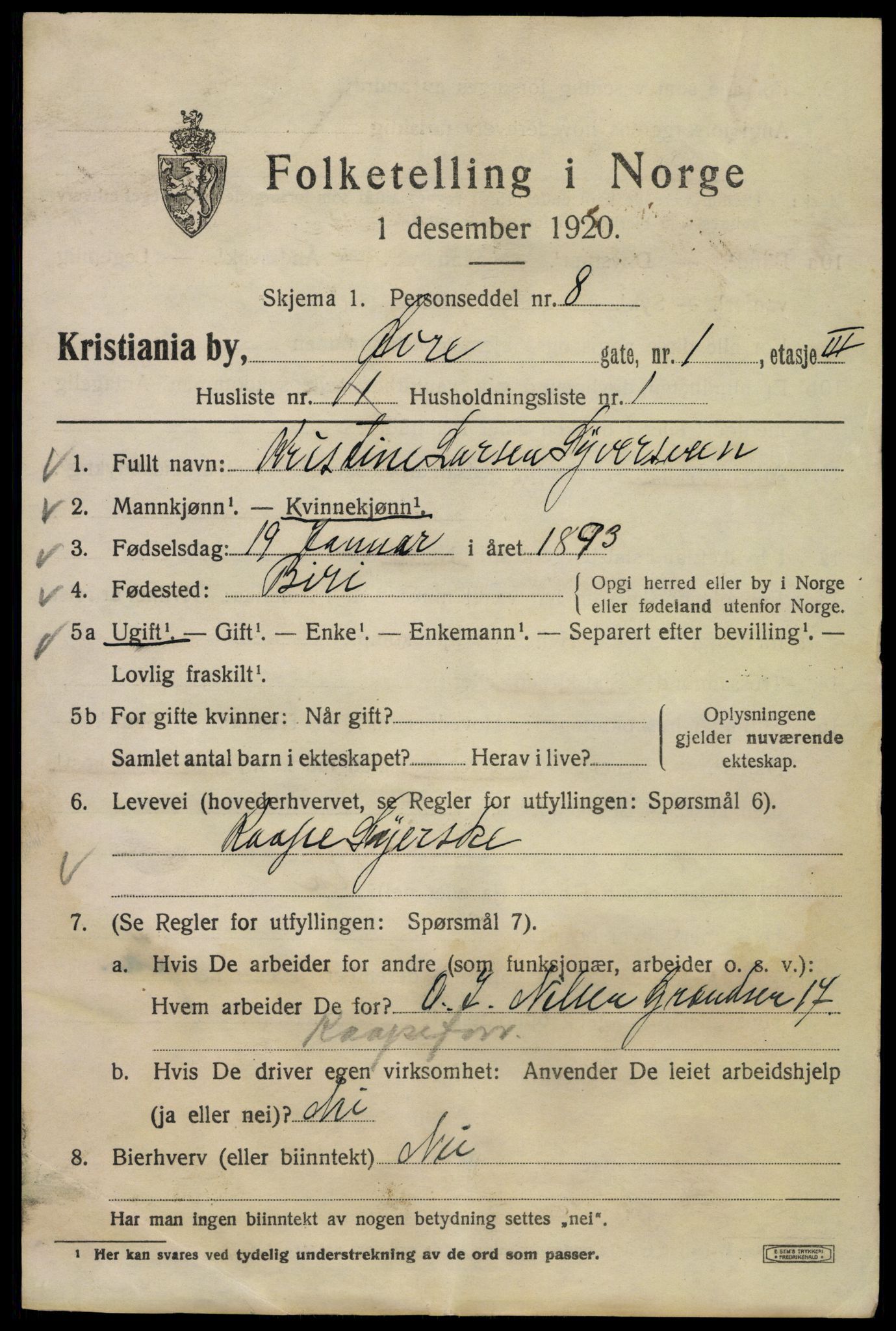 SAO, 1920 census for Kristiania, 1920, p. 658875