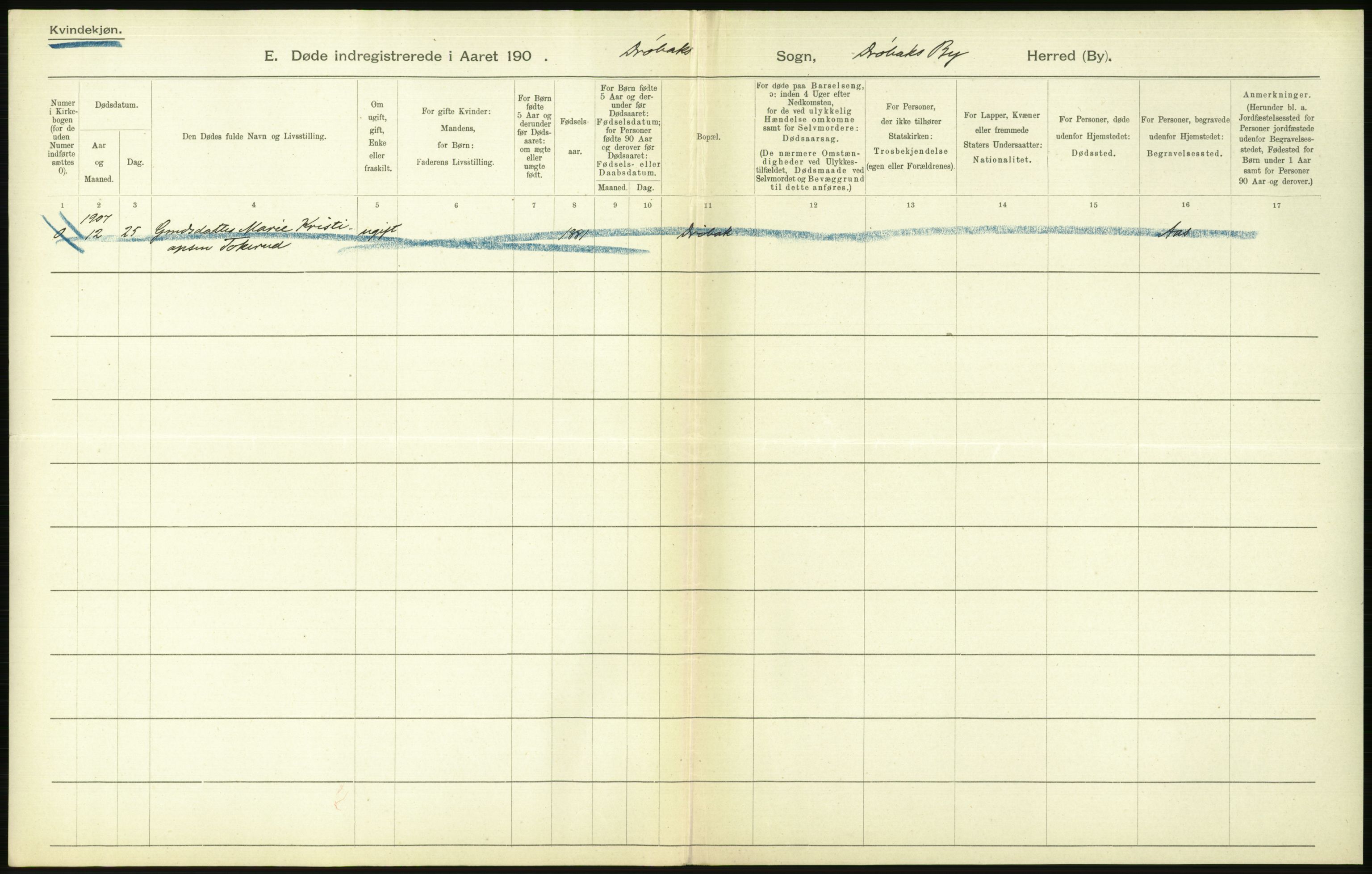 Statistisk sentralbyrå, Sosiodemografiske emner, Befolkning, AV/RA-S-2228/D/Df/Dfa/Dfae/L0005: Akershus amt: Gifte, døde. Bygder og byer., 1907, p. 622