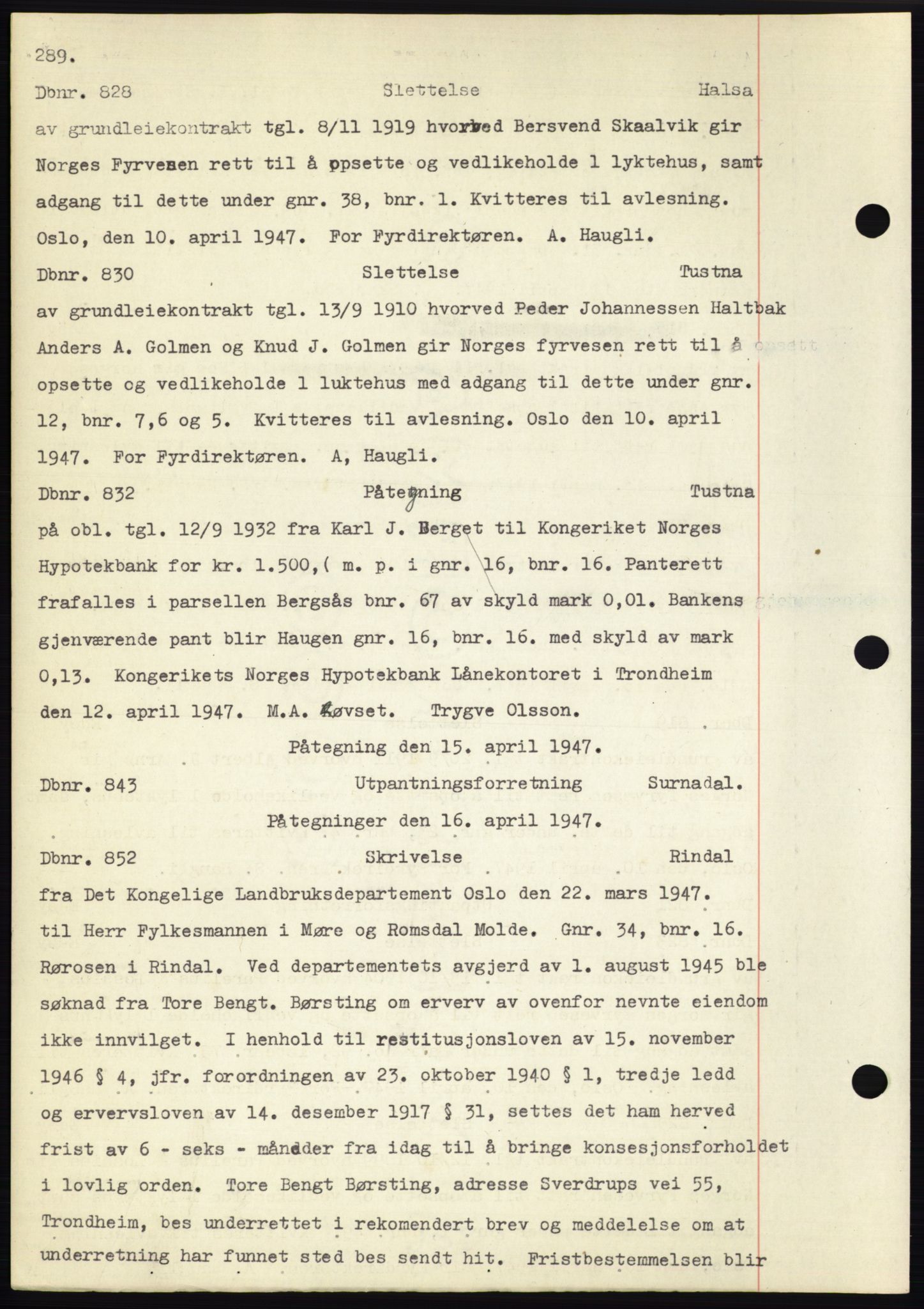 Nordmøre sorenskriveri, SAT/A-4132/1/2/2Ca: Mortgage book no. C82b, 1946-1951, Diary no: : 828/1947