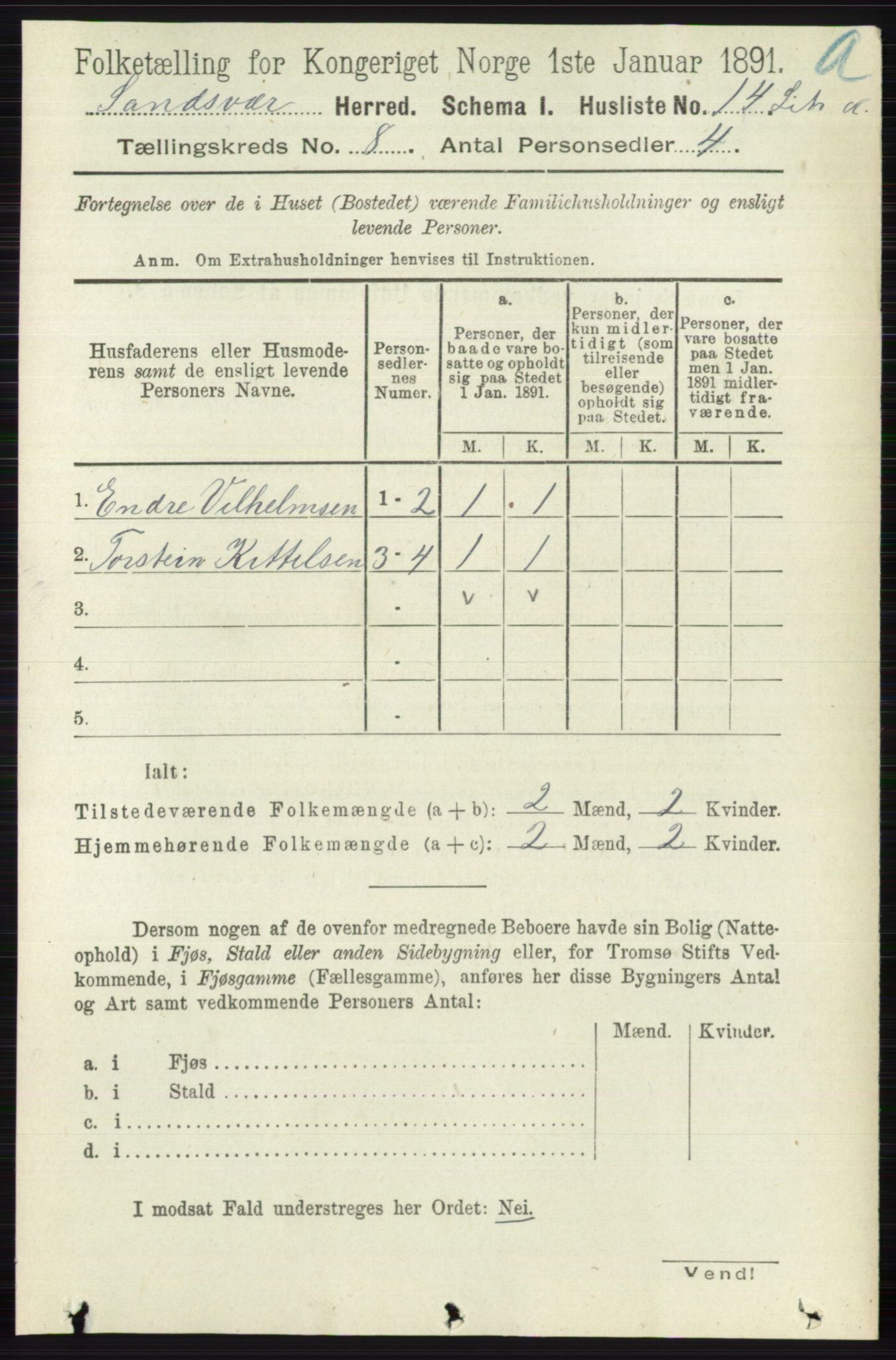 RA, 1891 census for 0629 Sandsvær, 1891, p. 4282