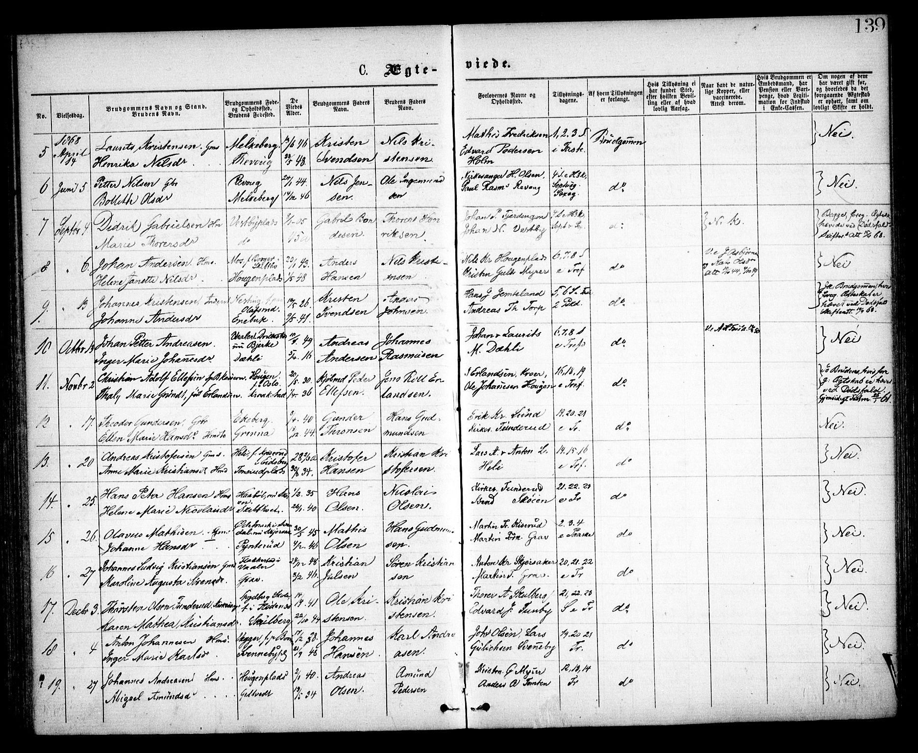 Spydeberg prestekontor Kirkebøker, SAO/A-10924/F/Fa/L0006: Parish register (official) no. I 6, 1863-1874, p. 139