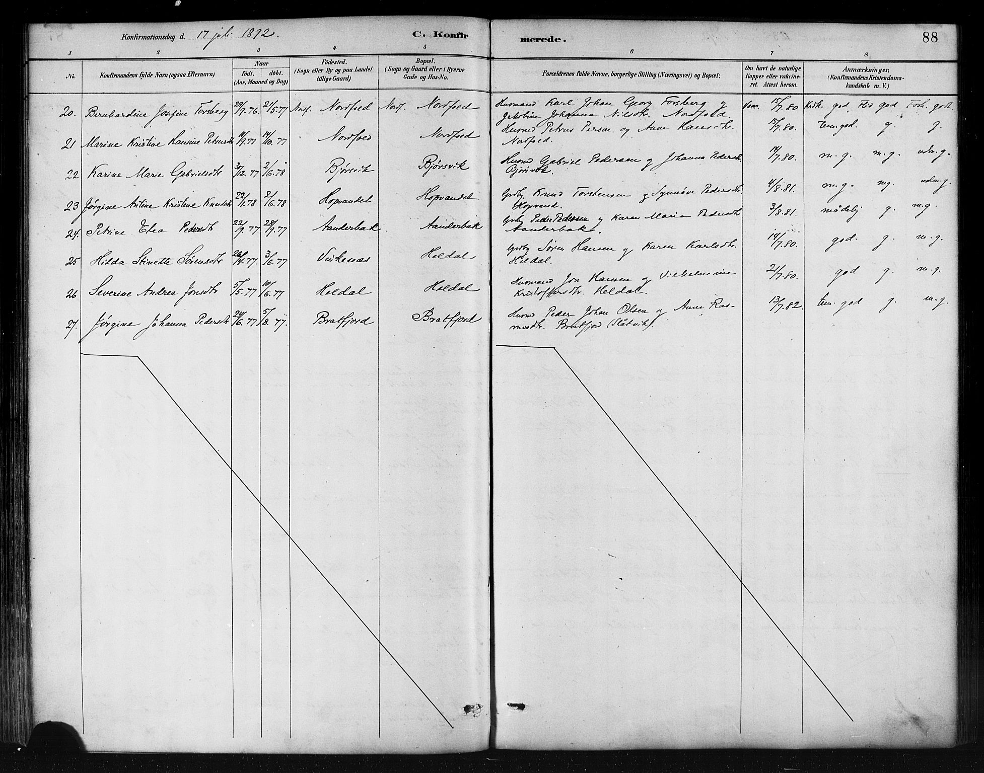 Ministerialprotokoller, klokkerbøker og fødselsregistre - Nordland, AV/SAT-A-1459/858/L0831: Parish register (official) no. 858A01, 1884-1902, p. 88