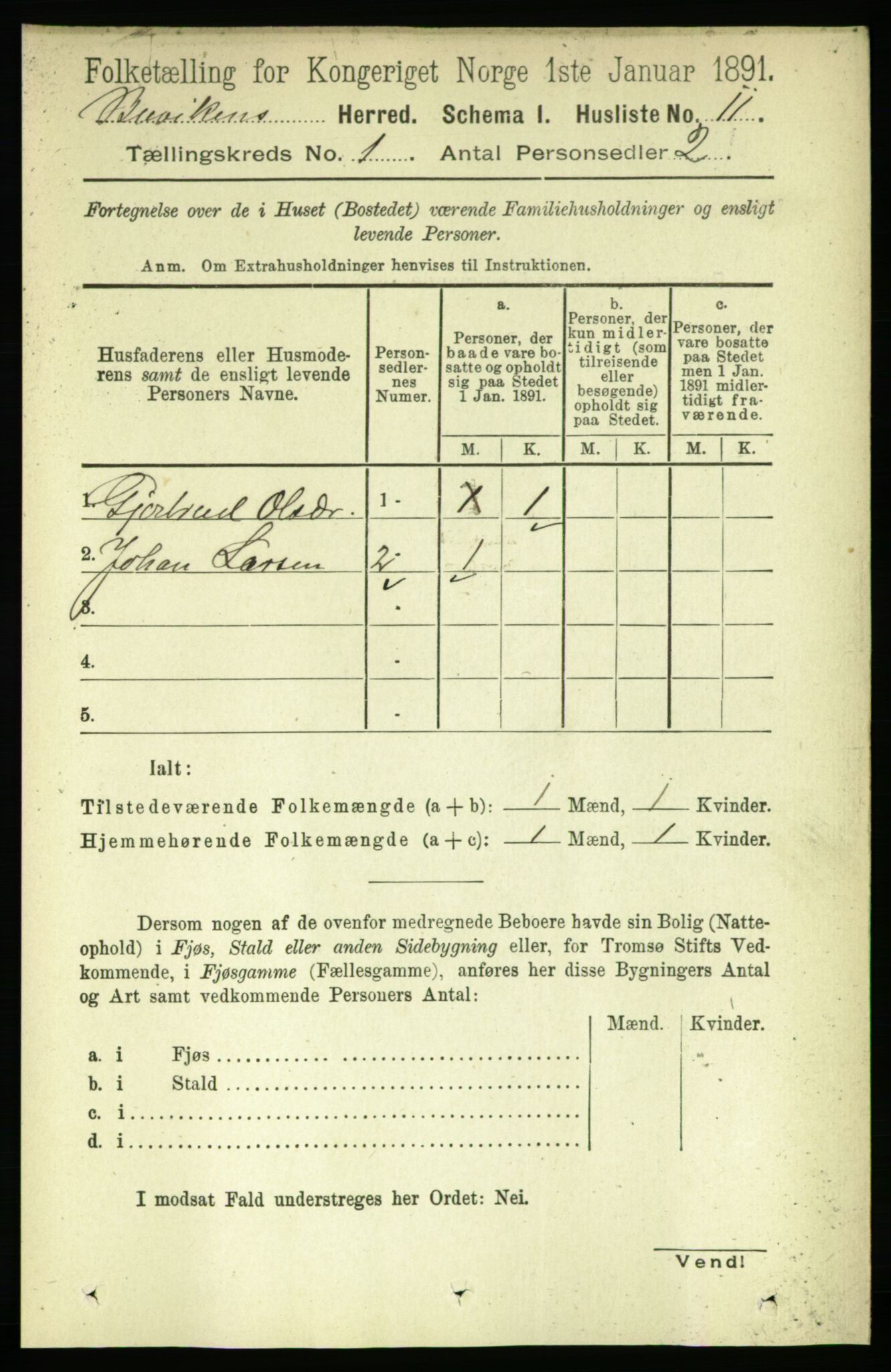 RA, 1891 census for 1656 Buvik, 1891, p. 22
