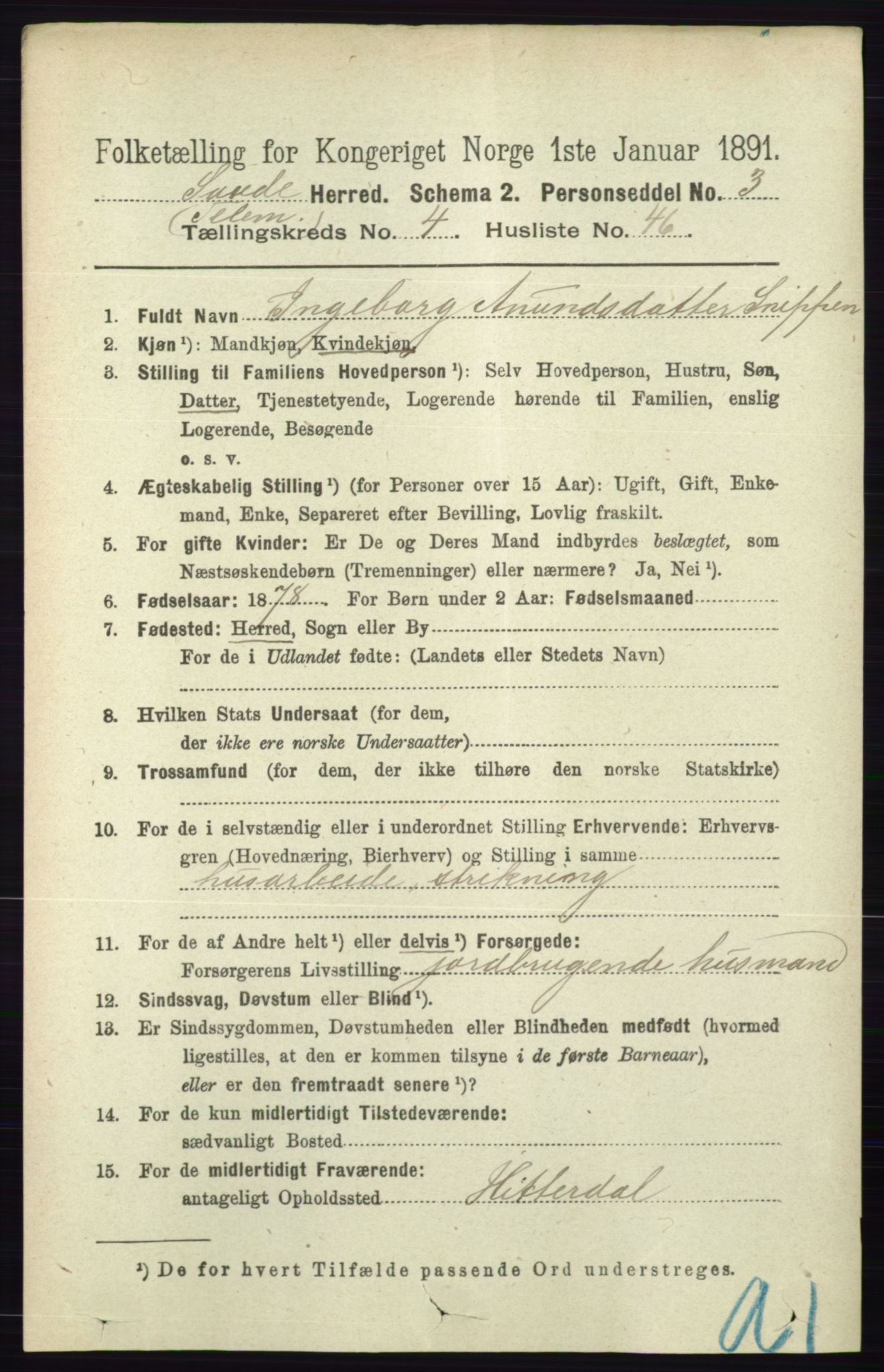 RA, 1891 census for 0822 Sauherad, 1891, p. 1370