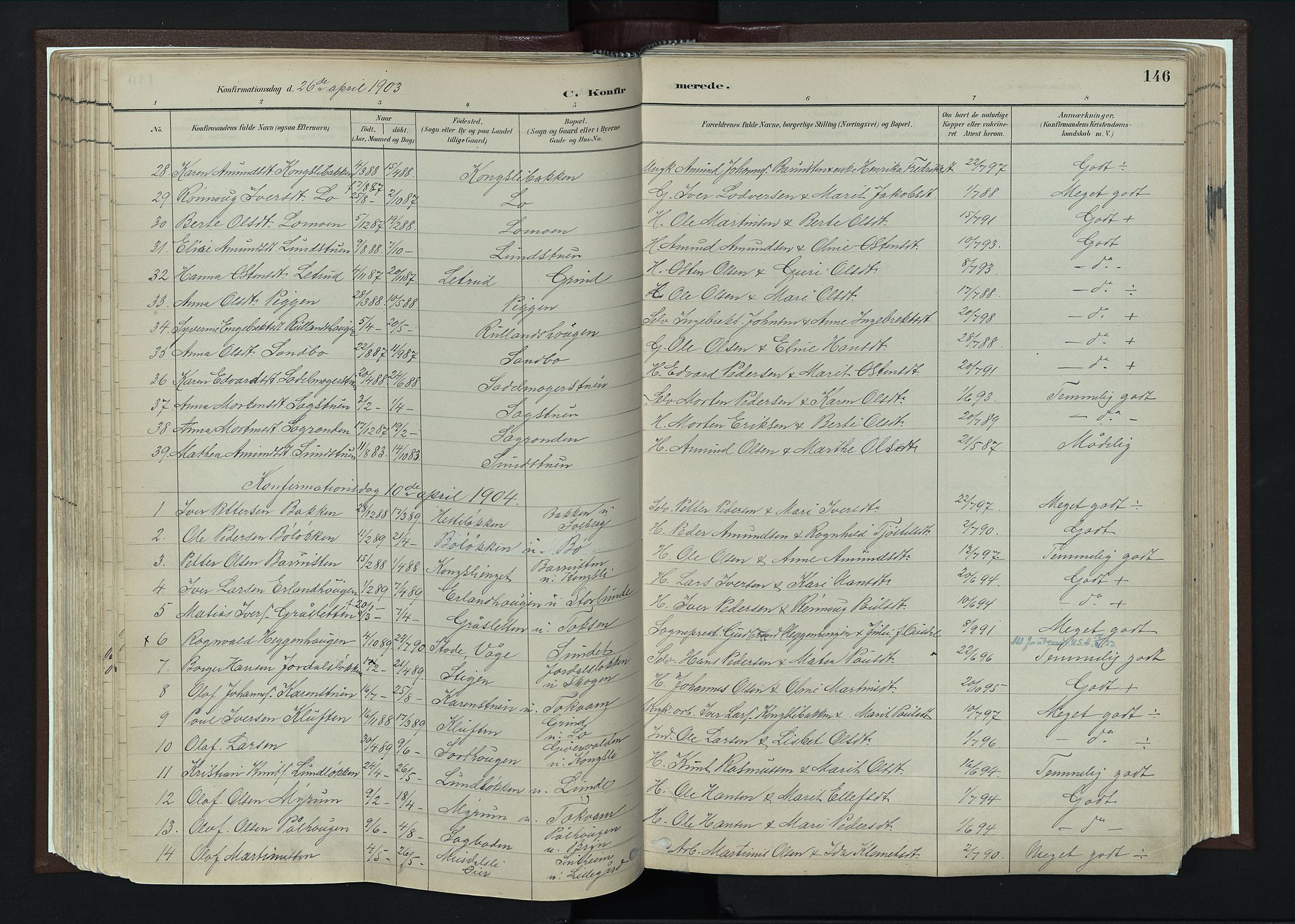 Nord-Fron prestekontor, SAH/PREST-080/H/Ha/Haa/L0004: Parish register (official) no. 4, 1884-1914, p. 146