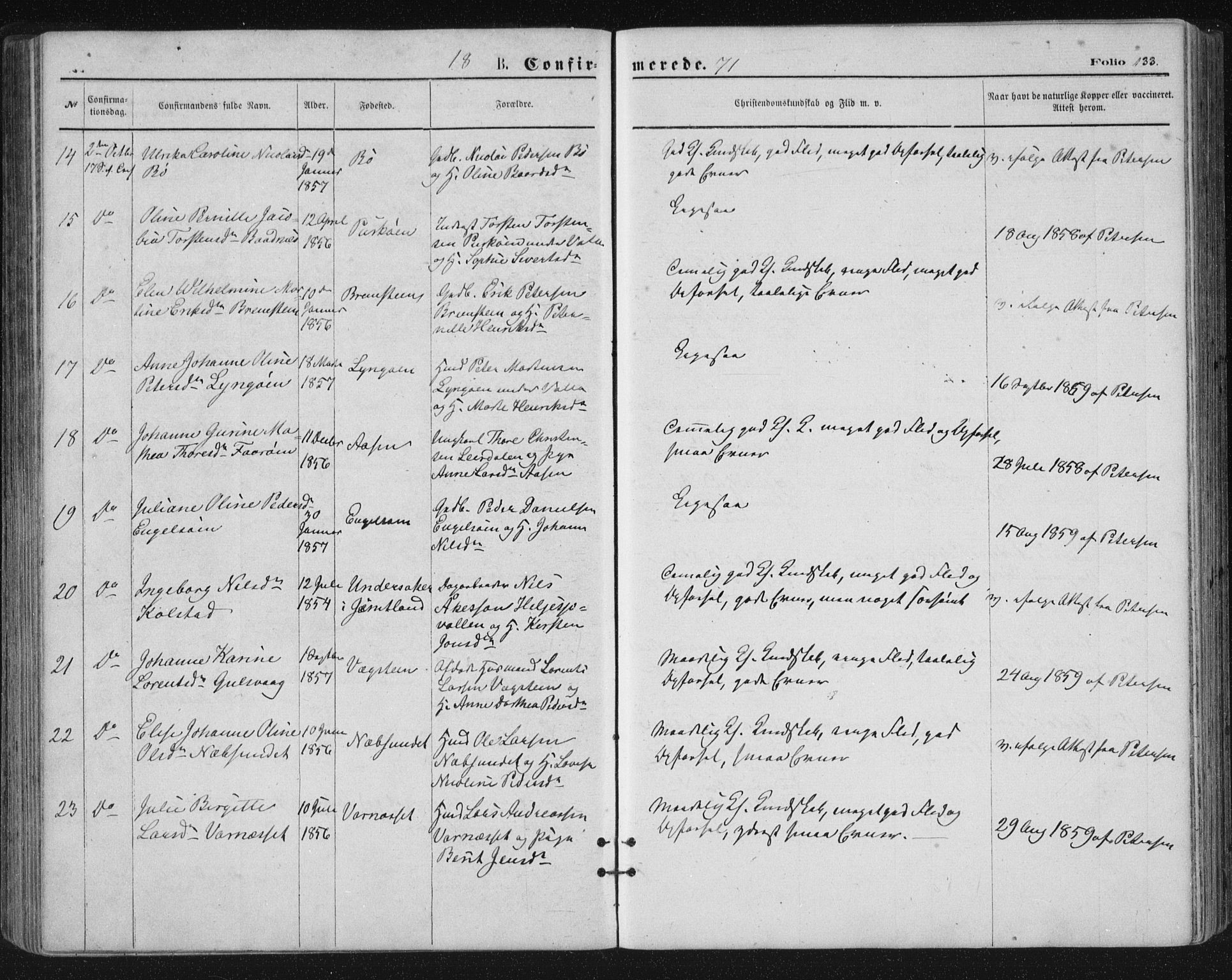 Ministerialprotokoller, klokkerbøker og fødselsregistre - Nordland, SAT/A-1459/816/L0241: Parish register (official) no. 816A07, 1870-1885, p. 133