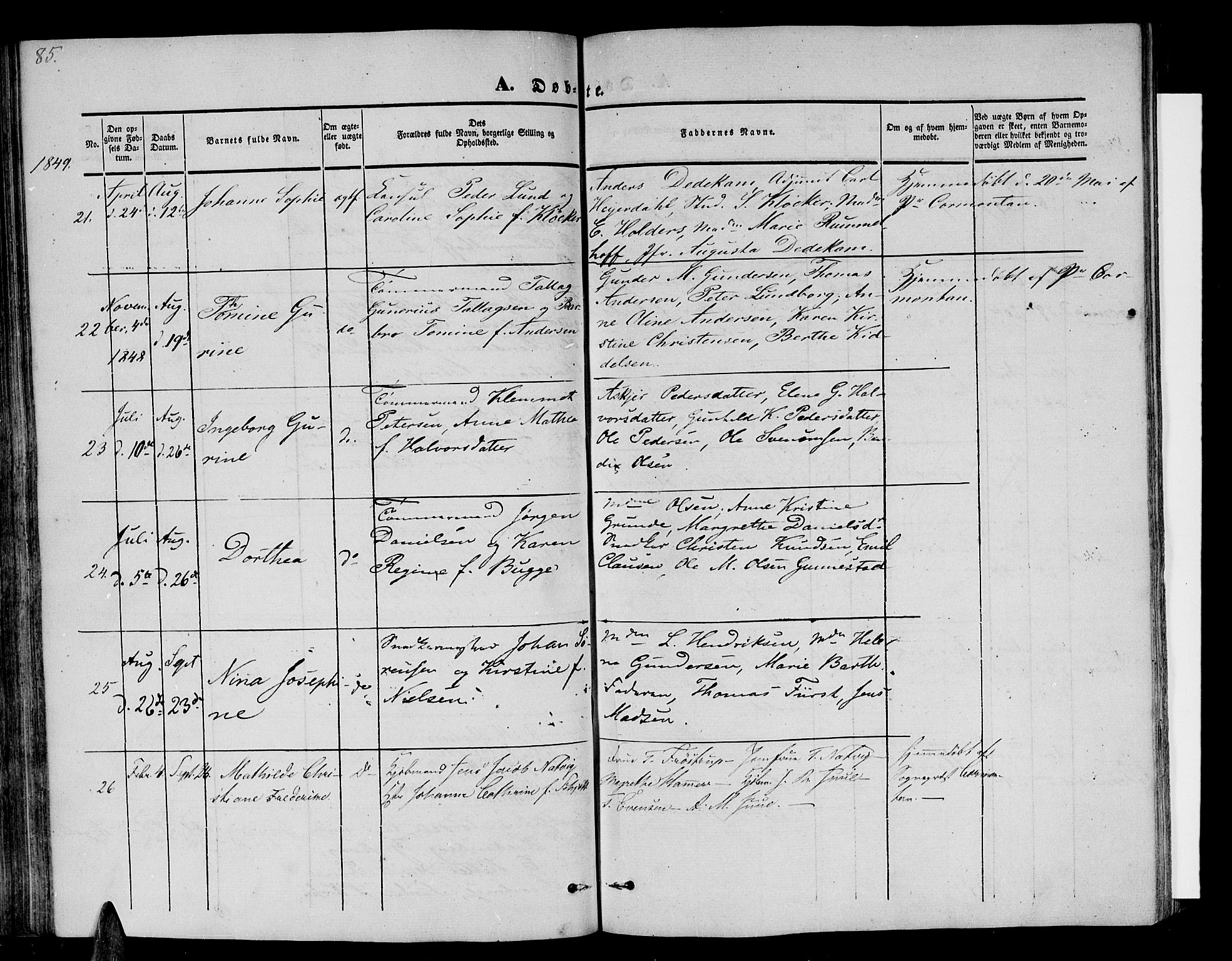 Arendal sokneprestkontor, Trefoldighet, AV/SAK-1111-0040/F/Fb/L0002: Parish register (copy) no. B 2, 1838-1860, p. 85