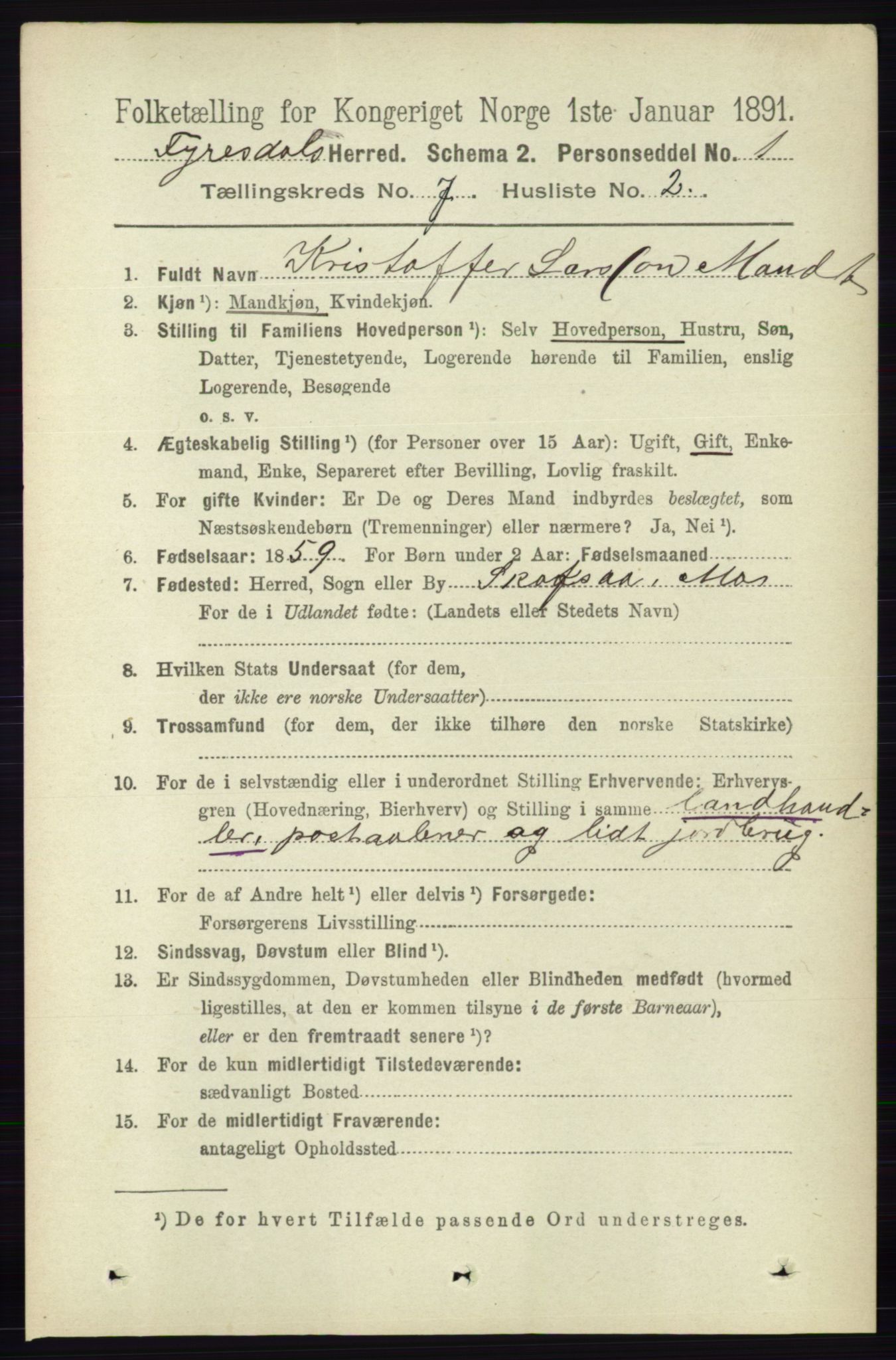 RA, 1891 census for 0831 Fyresdal, 1891, p. 1899