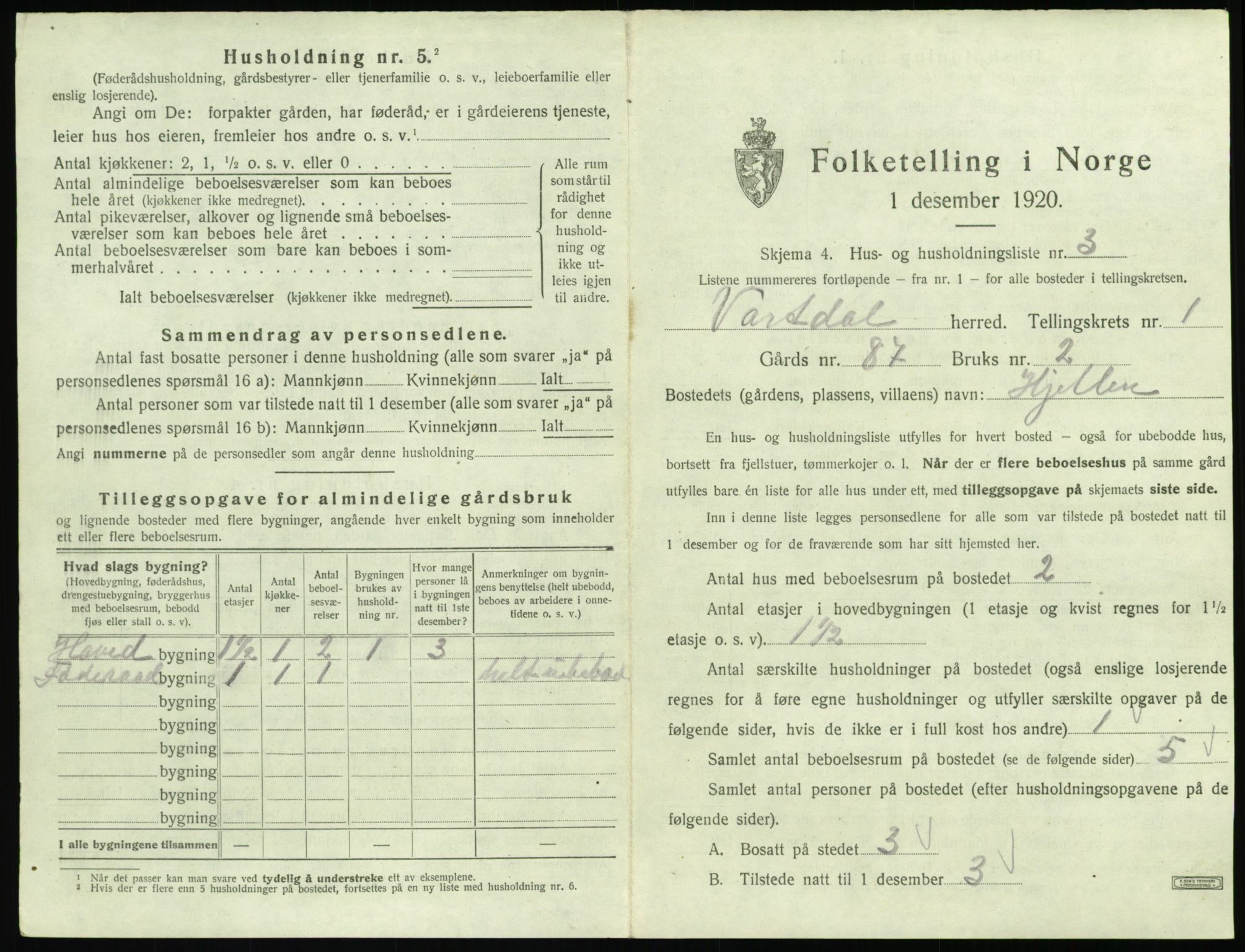 SAT, 1920 census for Vartdal, 1920, p. 29