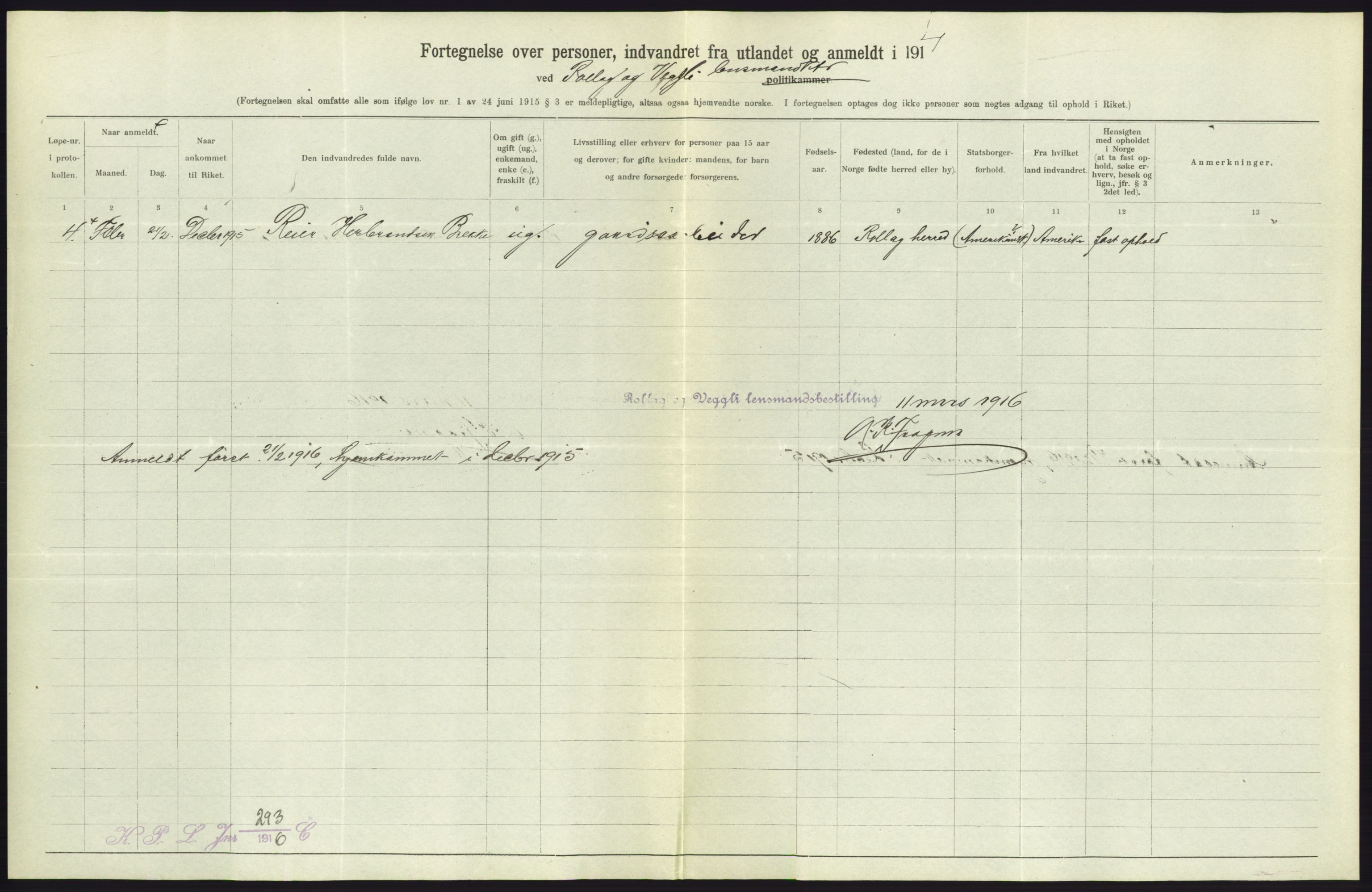 Statistisk sentralbyrå, Sosioøkonomiske emner, Folketellinger, boliger og boforhold, AV/RA-S-2231/F/Fa/L0001: Innvandring. Navn/fylkesvis, 1915, p. 298