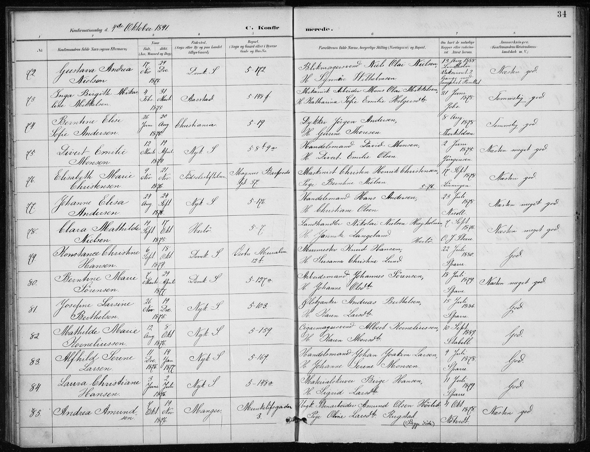 Nykirken Sokneprestembete, AV/SAB-A-77101/H/Haa/L0028: Parish register (official) no. C 7, 1887-1913, p. 34
