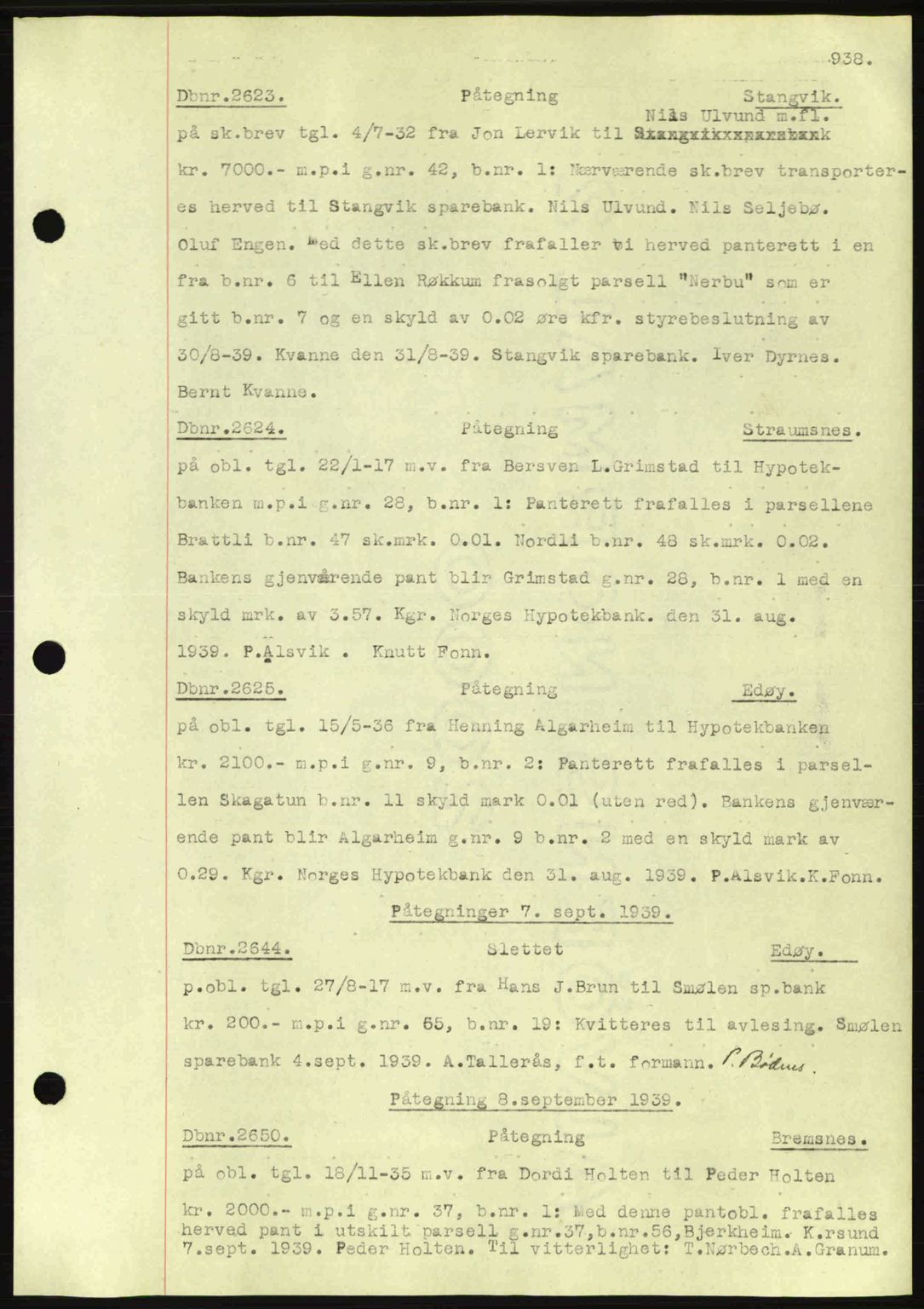 Nordmøre sorenskriveri, AV/SAT-A-4132/1/2/2Ca: Mortgage book no. C80, 1936-1939, Diary no: : 2623/1939