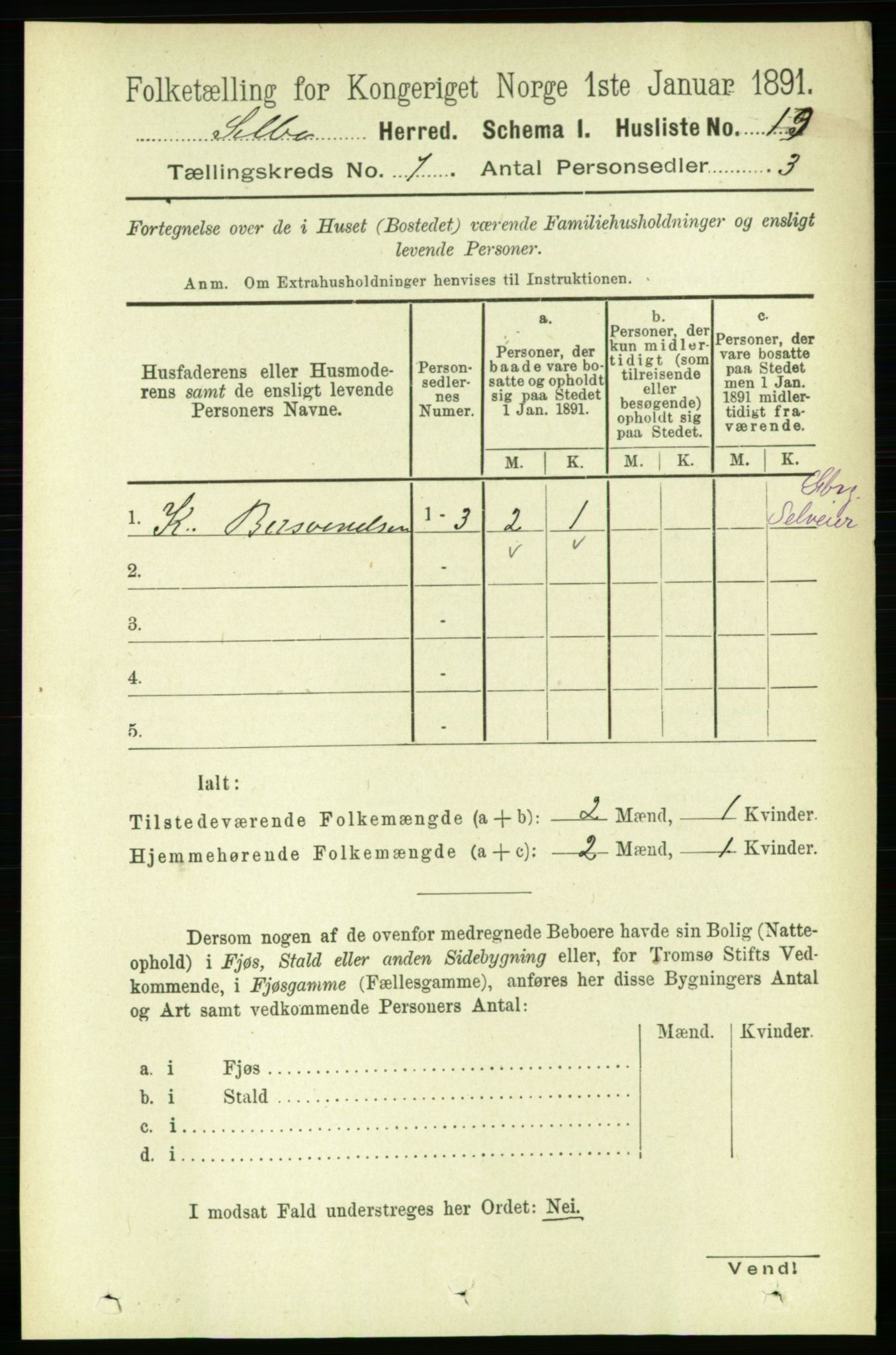 RA, 1891 census for 1664 Selbu, 1891, p. 2539