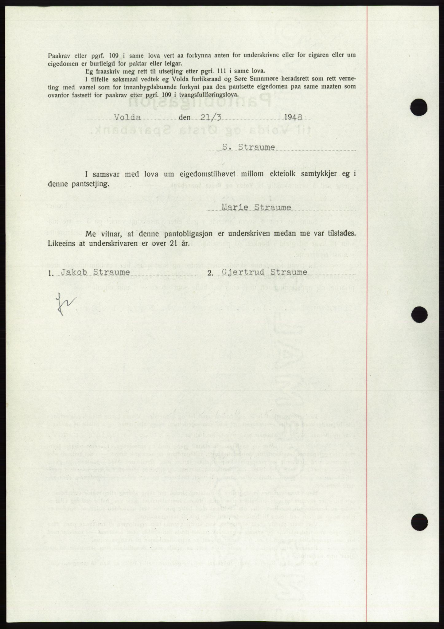 Søre Sunnmøre sorenskriveri, AV/SAT-A-4122/1/2/2C/L0115: Mortgage book no. 3B, 1947-1948, Diary no: : 377/1948