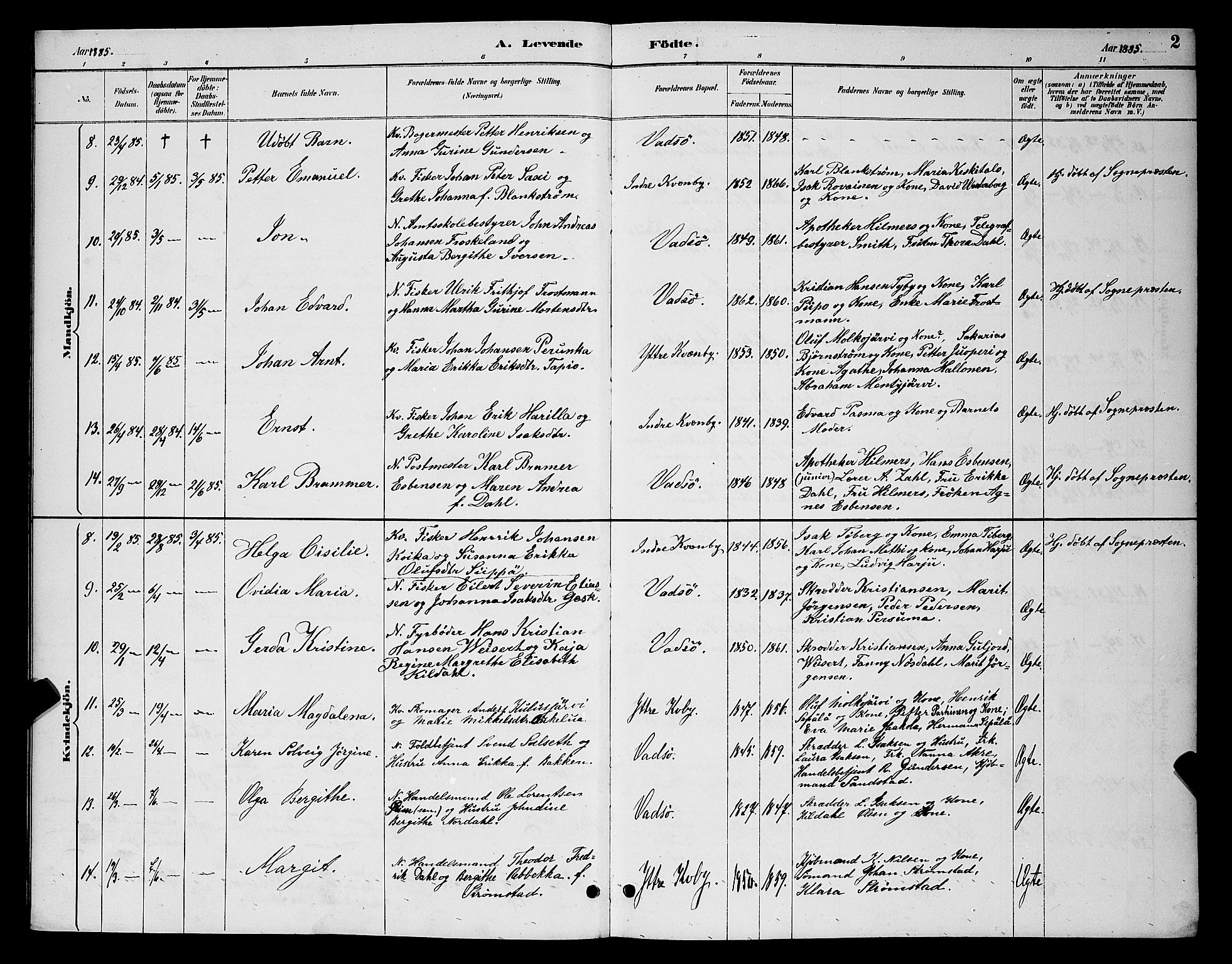 Vadsø sokneprestkontor, SATØ/S-1325/H/Hb/L0004klokker: Parish register (copy) no. 4, 1885-1895, p. 2