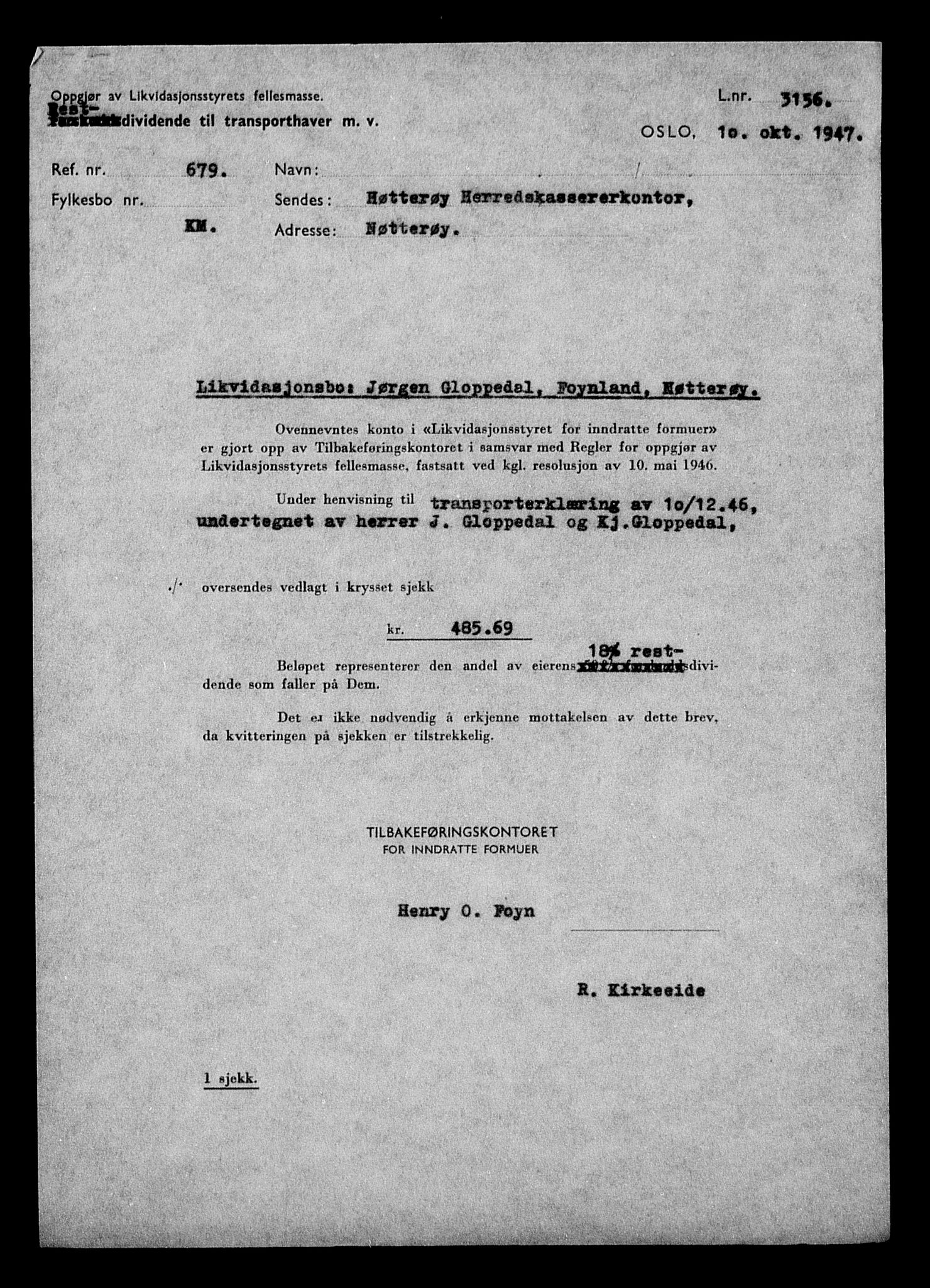 Justisdepartementet, Tilbakeføringskontoret for inndratte formuer, AV/RA-S-1564/H/Hc/Hcd/L0995: --, 1945-1947, p. 783