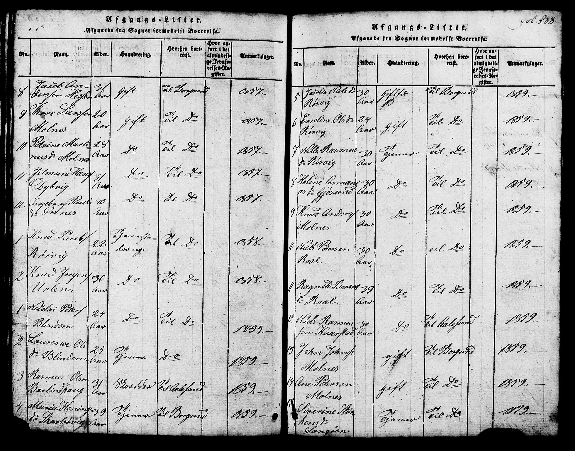Ministerialprotokoller, klokkerbøker og fødselsregistre - Møre og Romsdal, SAT/A-1454/537/L0520: Parish register (copy) no. 537C01, 1819-1868, p. 288