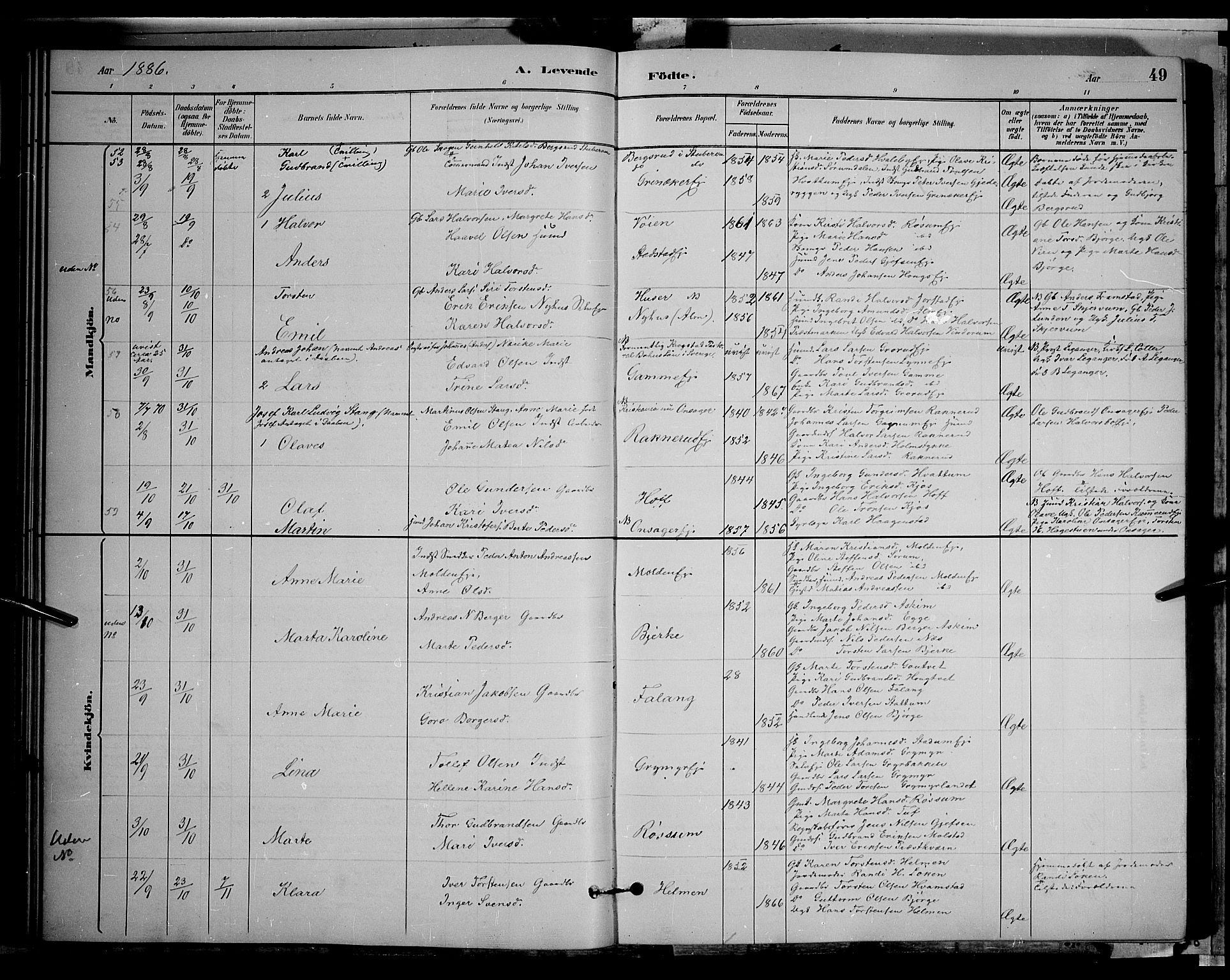 Gran prestekontor, AV/SAH-PREST-112/H/Ha/Hab/L0002: Parish register (copy) no. 2, 1879-1892, p. 49