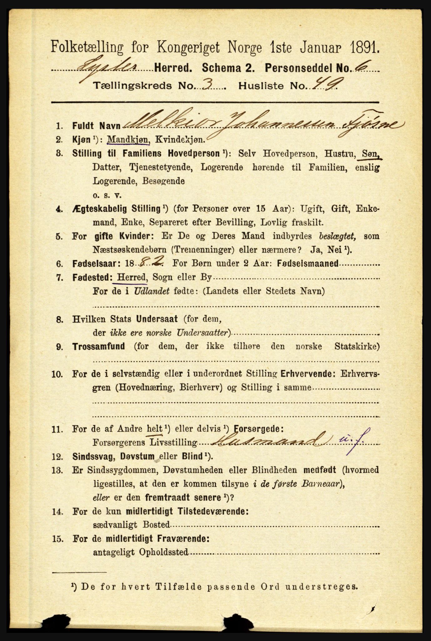 RA, 1891 census for 1426 Luster, 1891, p. 1403