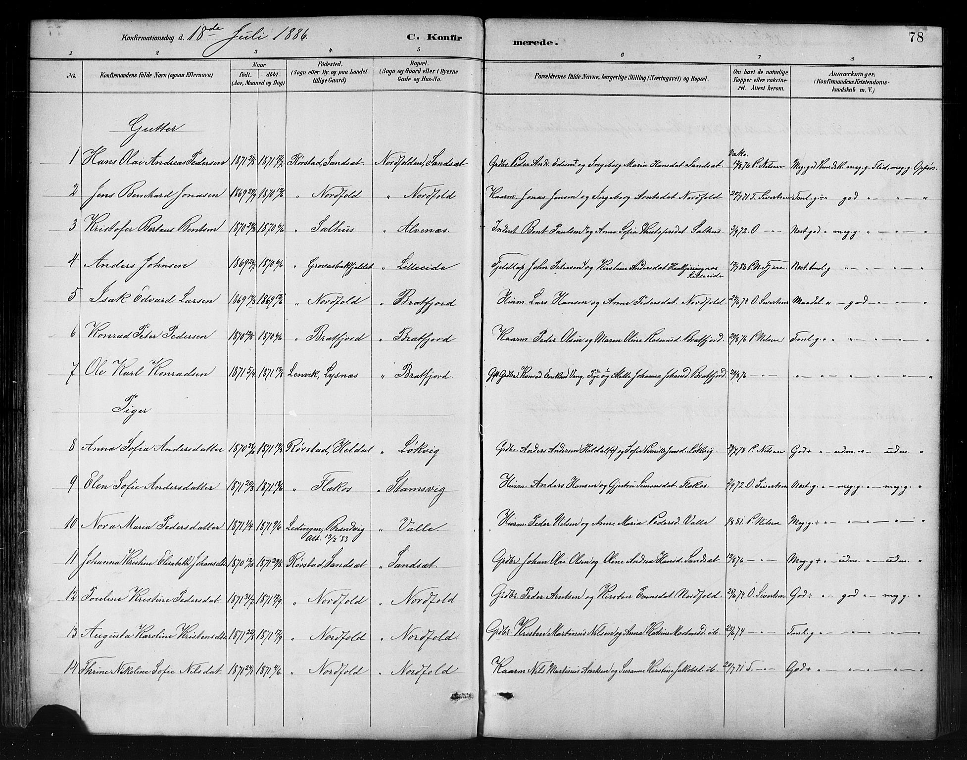 Ministerialprotokoller, klokkerbøker og fødselsregistre - Nordland, AV/SAT-A-1459/858/L0831: Parish register (official) no. 858A01, 1884-1902, p. 78