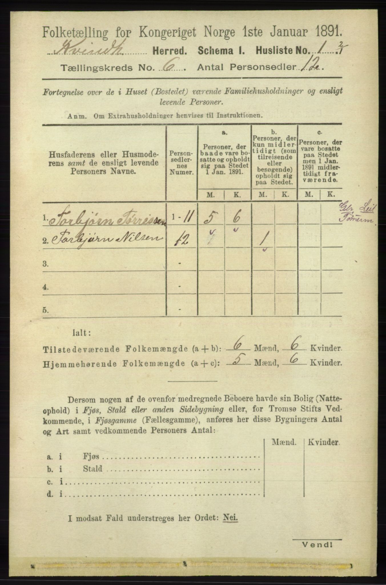 RA, 1891 census for 1224 Kvinnherad, 1891, p. 2079