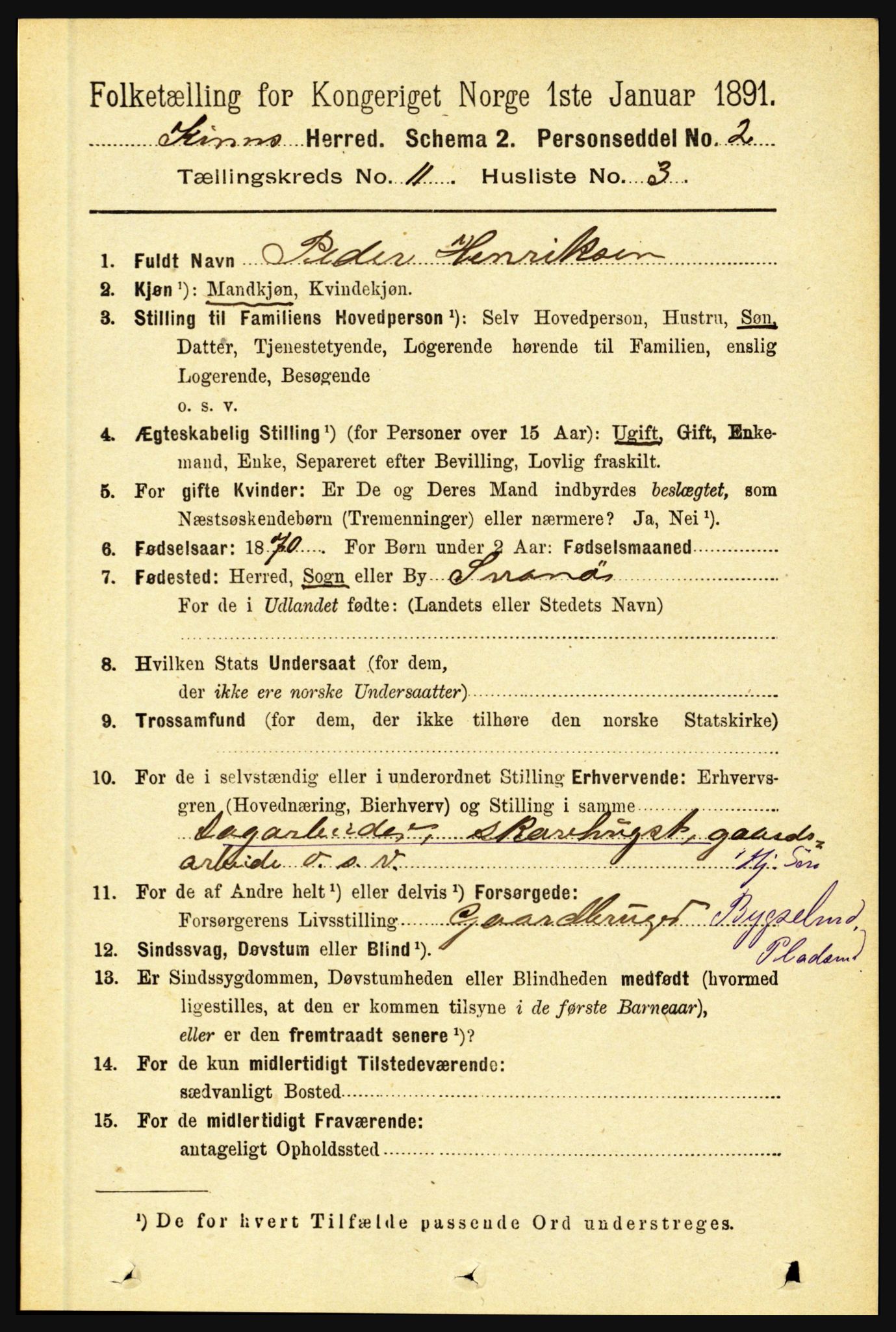 RA, 1891 census for 1437 Kinn, 1891, p. 4077