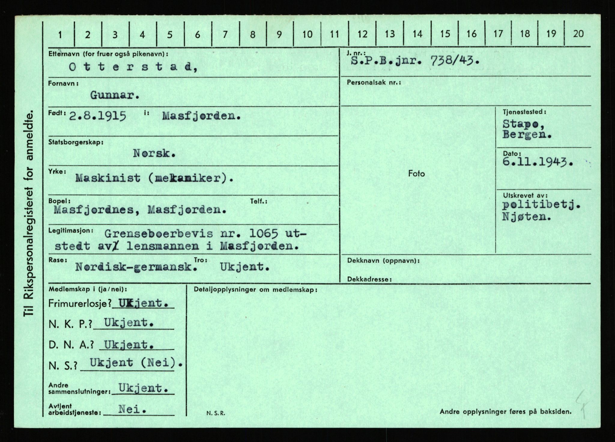 Statspolitiet - Hovedkontoret / Osloavdelingen, AV/RA-S-1329/C/Ca/L0012: Oanæs - Quistgaard	, 1943-1945, p. 2731