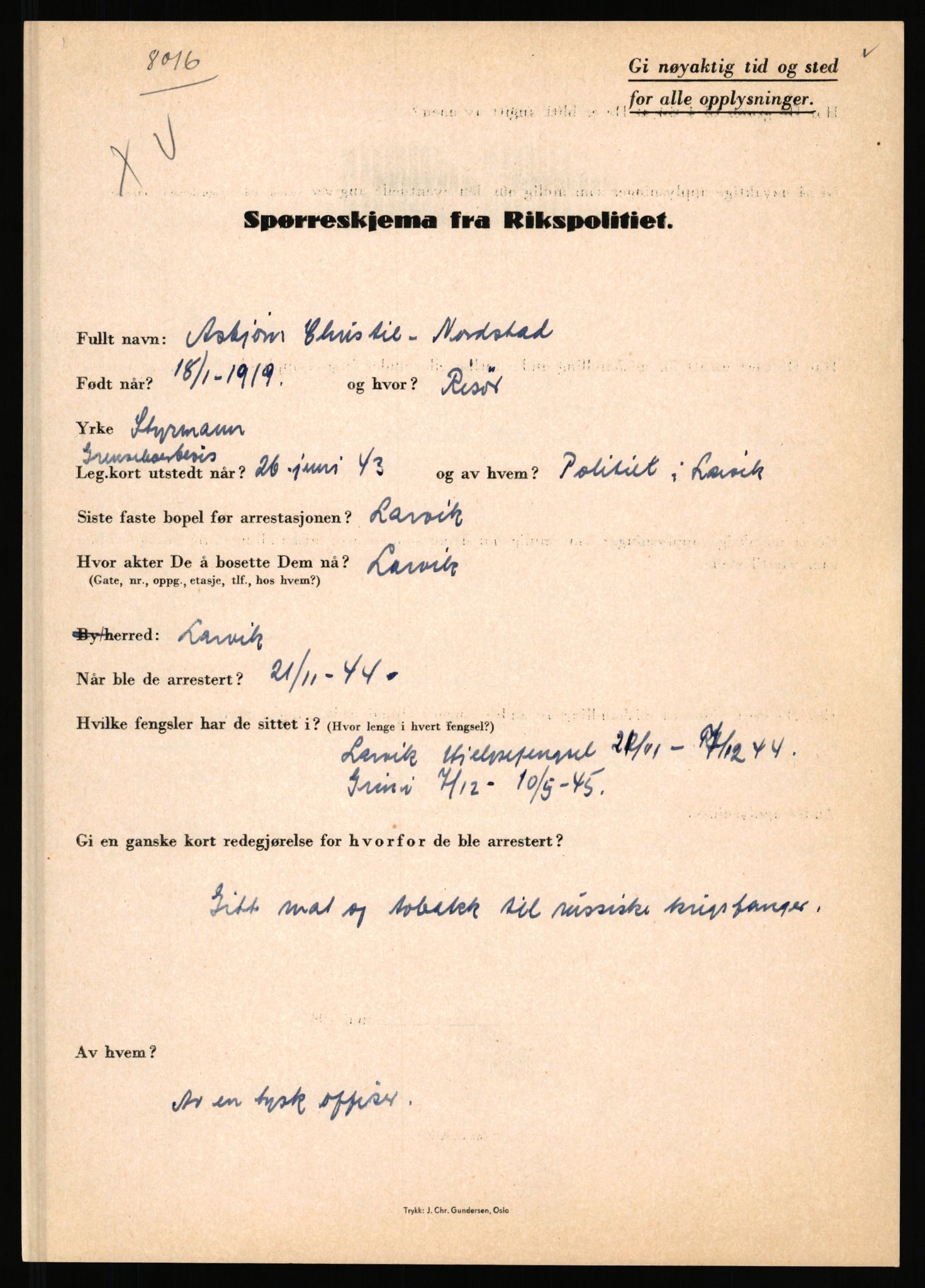 Rikspolitisjefen, AV/RA-S-1560/L/L0012: Mogensen, Øivind - Noraas, Lars, 1940-1945, p. 1052