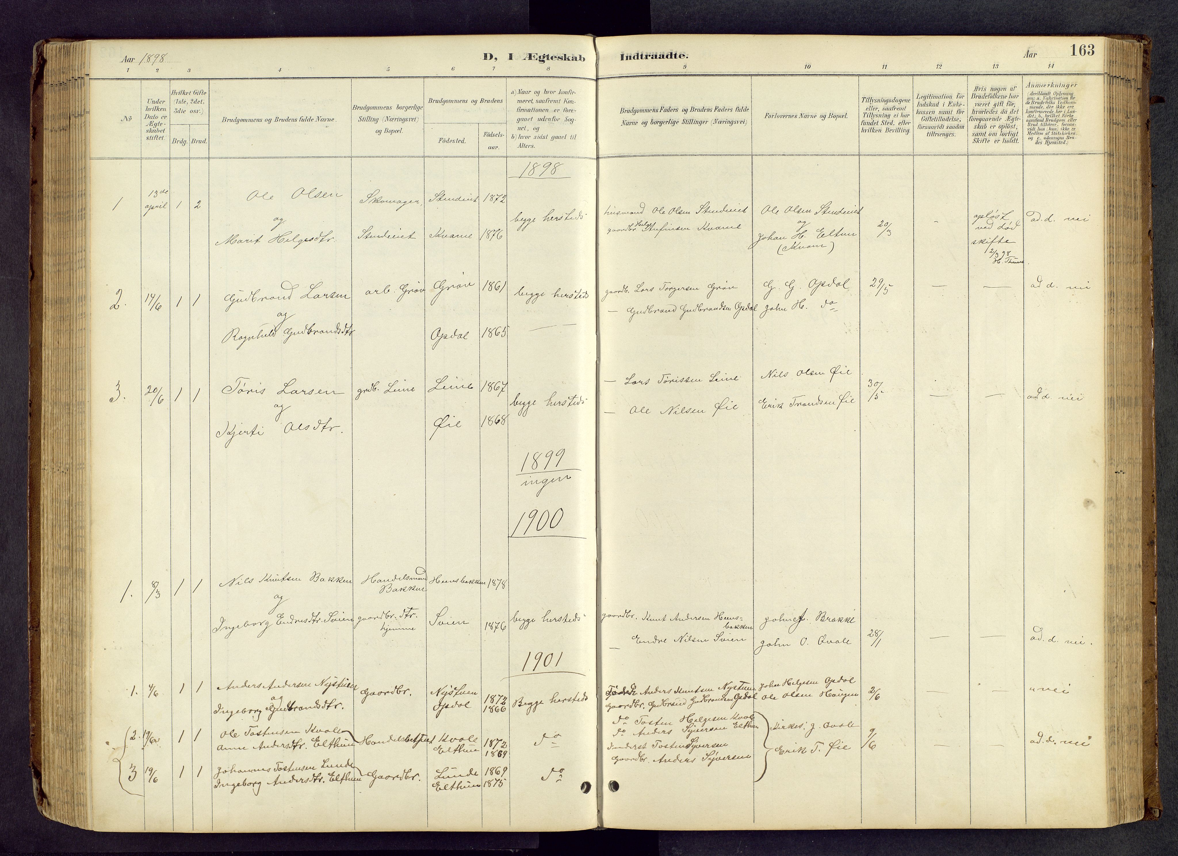 Vang prestekontor, Valdres, SAH/PREST-140/H/Hb/L0005: Parish register (copy) no. 5, 1889-1945, p. 163