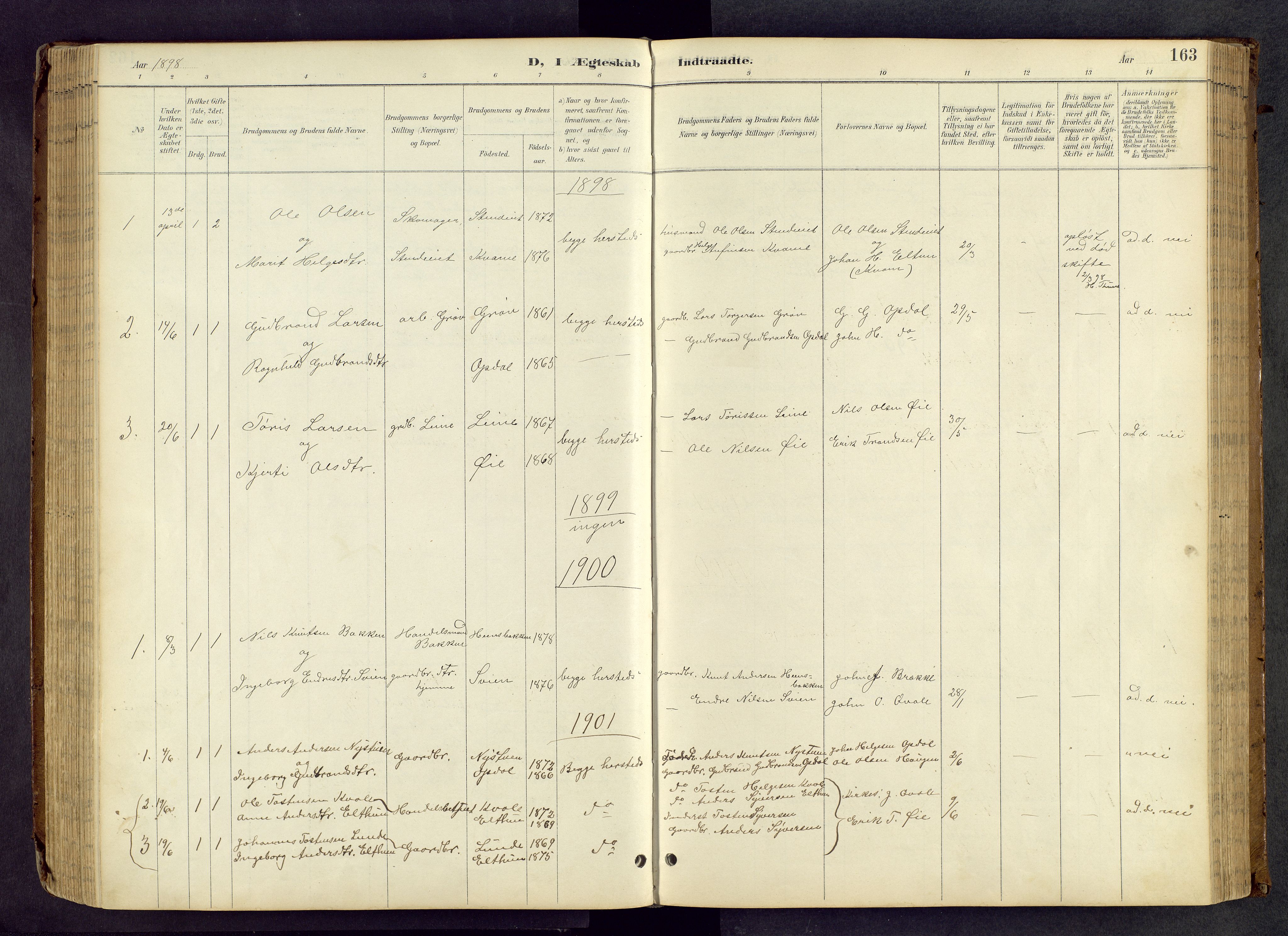 Vang prestekontor, Valdres, AV/SAH-PREST-140/H/Hb/L0005: Parish register (copy) no. 5, 1889-1945, p. 163