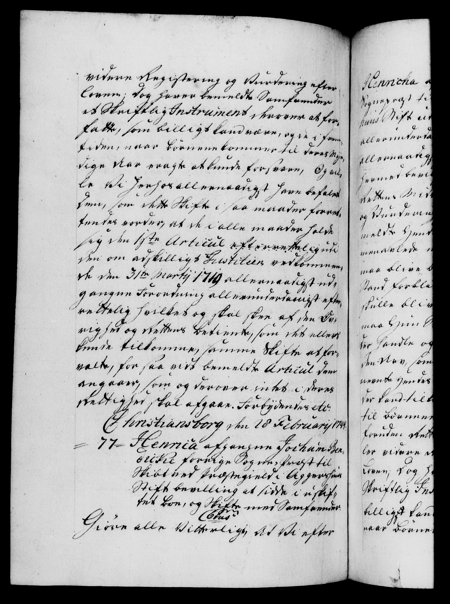 Danske Kanselli 1572-1799, AV/RA-EA-3023/F/Fc/Fca/Fcaa/L0033: Norske registre, 1743-1744, p. 414b