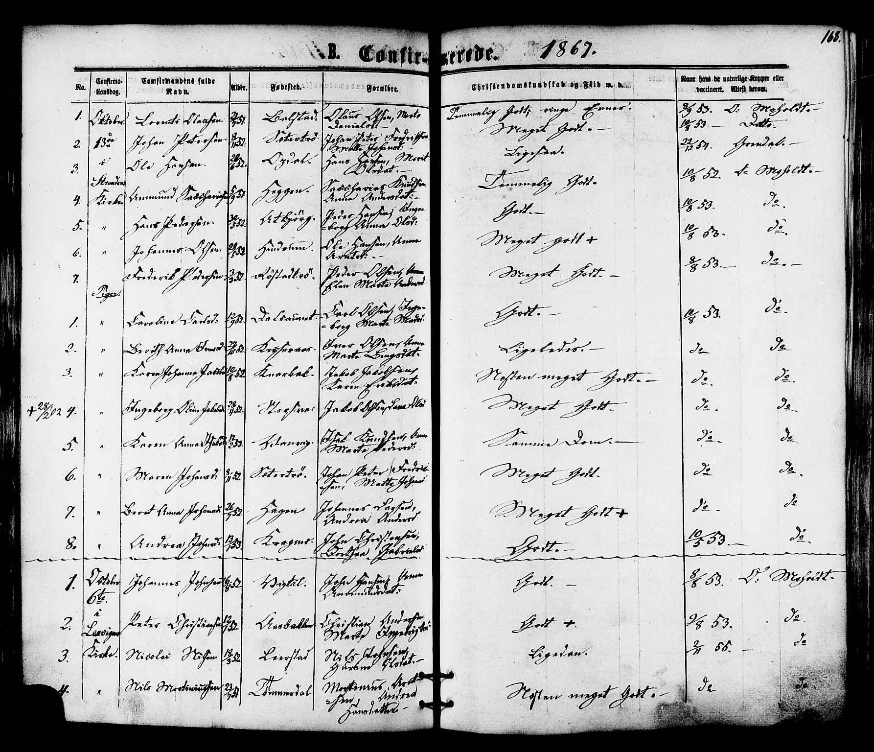 Ministerialprotokoller, klokkerbøker og fødselsregistre - Nord-Trøndelag, SAT/A-1458/701/L0009: Parish register (official) no. 701A09 /1, 1864-1882, p. 168
