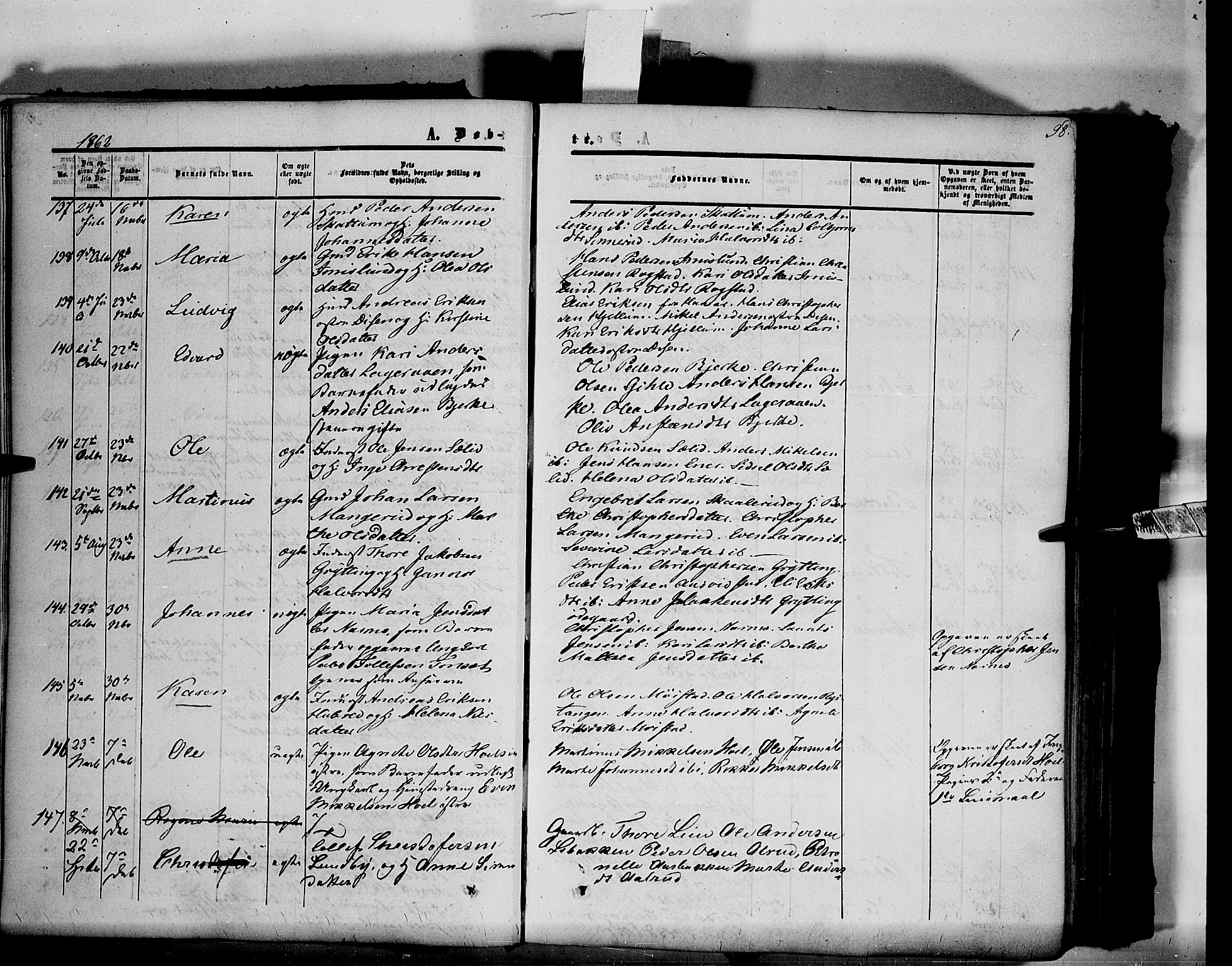 Vang prestekontor, Hedmark, SAH/PREST-008/H/Ha/Haa/L0012: Parish register (official) no. 12, 1855-1870, p. 98