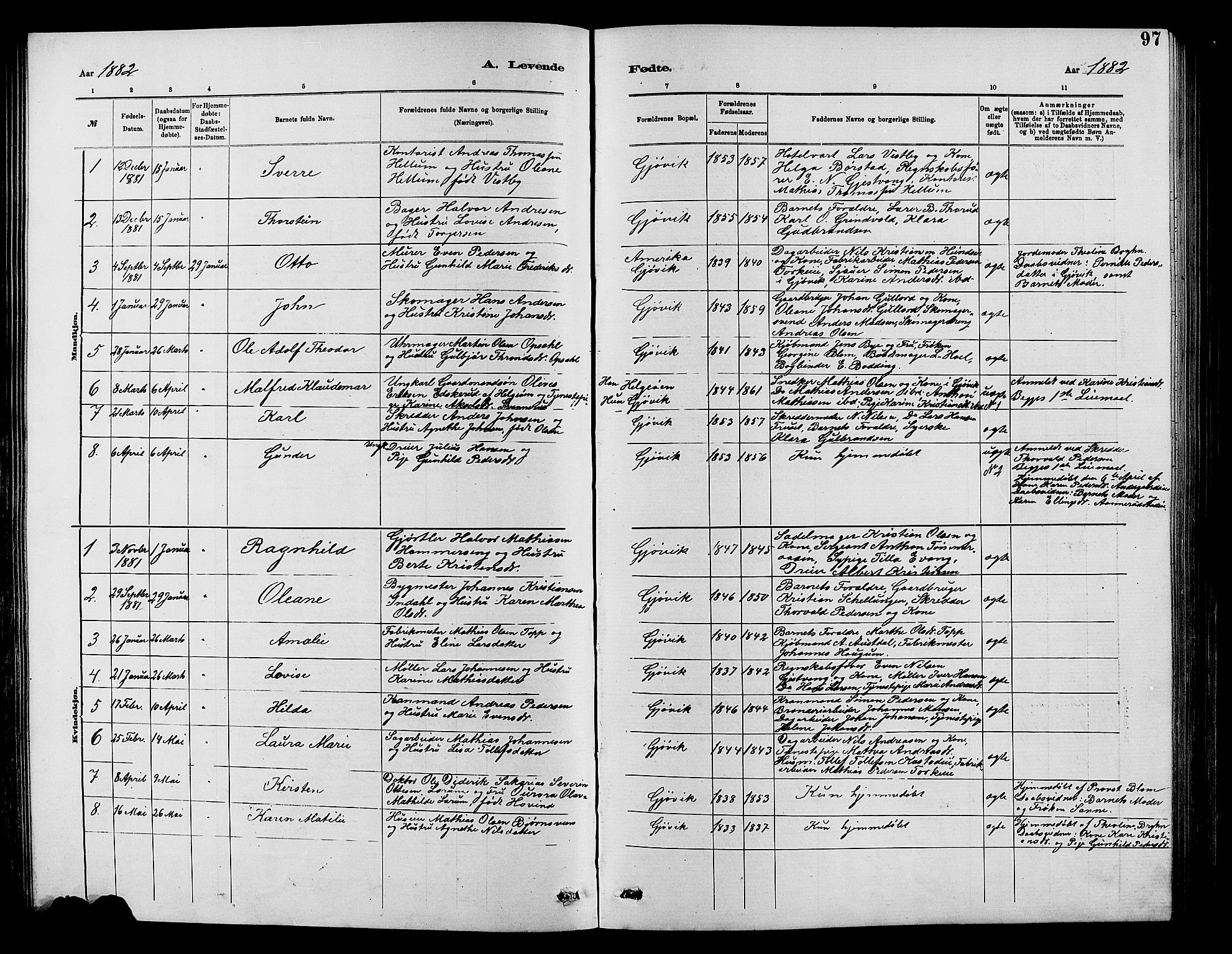 Vardal prestekontor, SAH/PREST-100/H/Ha/Hab/L0007: Parish register (copy) no. 7 /2, 1881-1895, p. 97